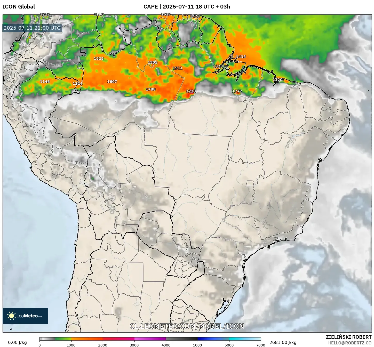 ICON model - Brasil, CAPE ICON model - Brasil, CAPE