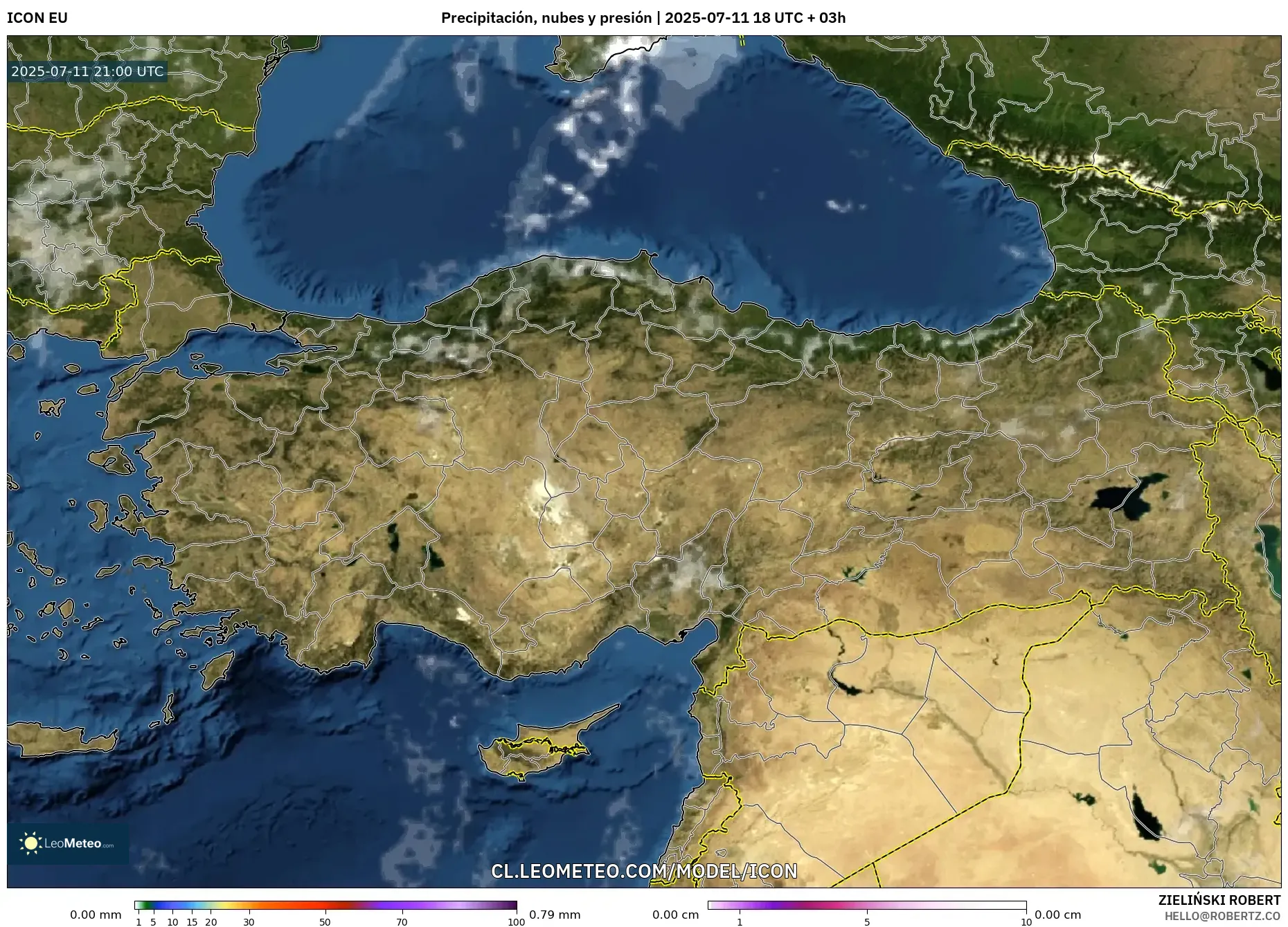 ICON model - Turquía, Precipitación, nubes y presión