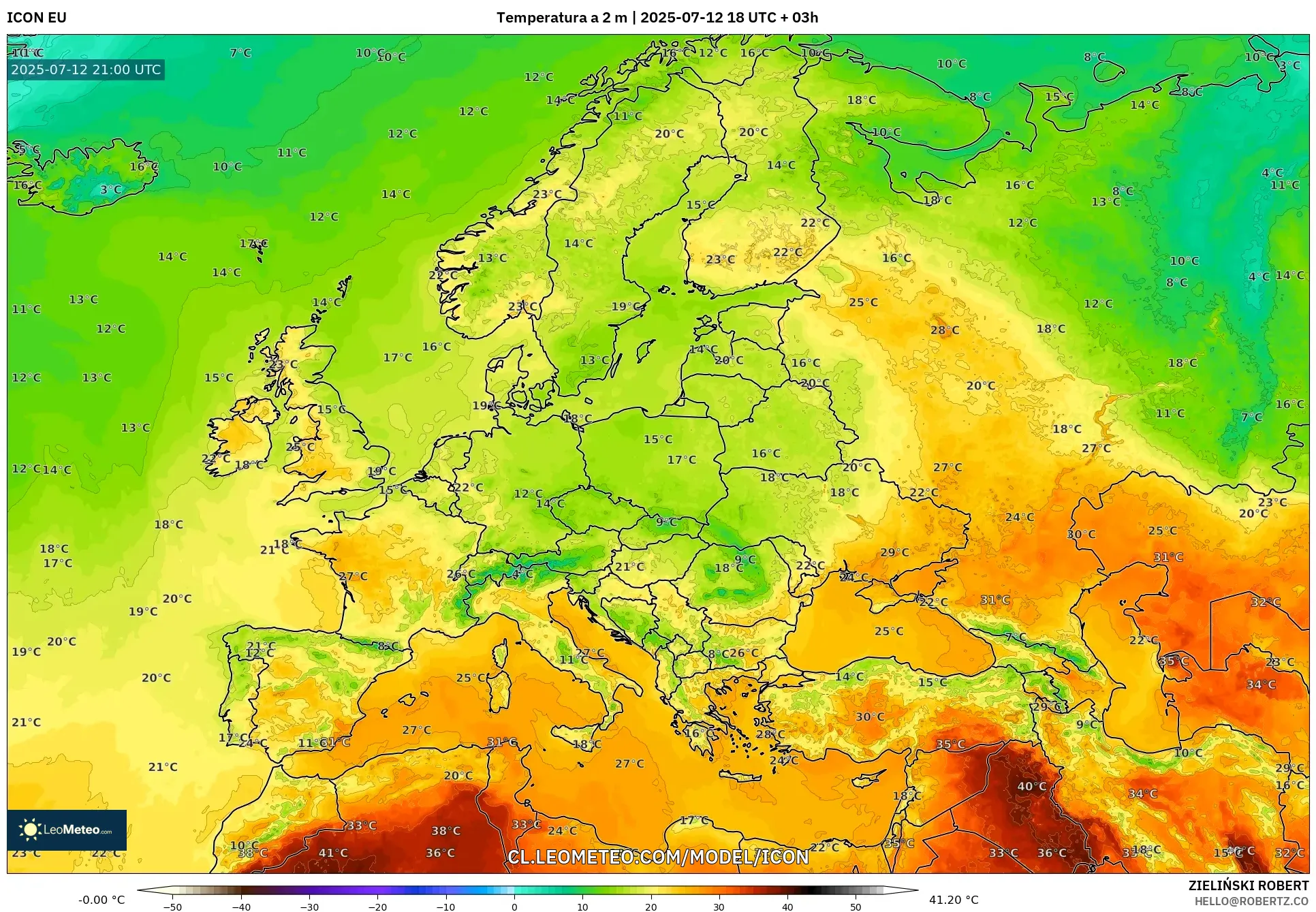 ICON model - Europa, Temperatura a 2 m ICON model - Europa, Temperatura a 2 m