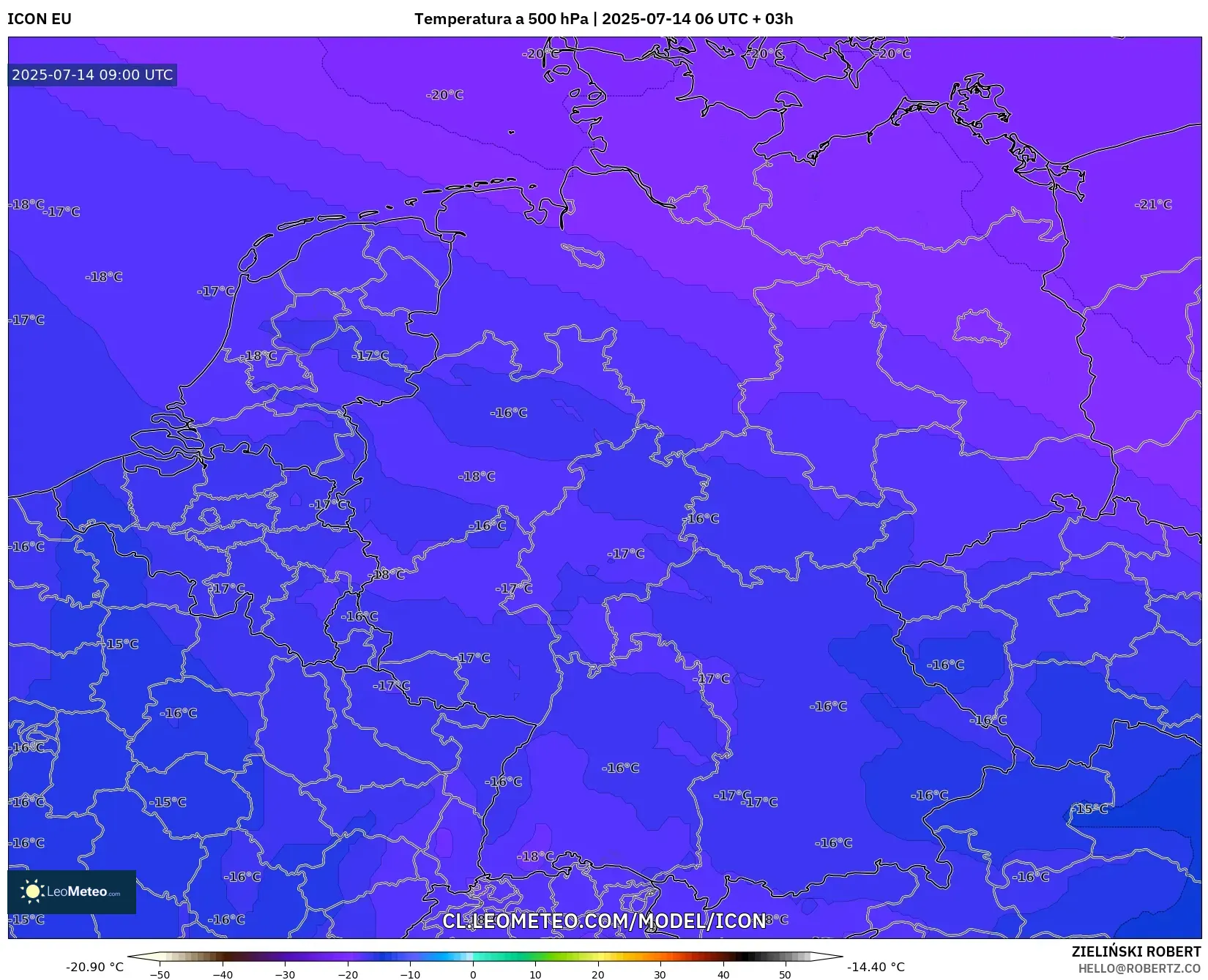 ICON model - Alemania, Temperatura a 500 hPa ICON model - Alemania, Temperatura a 500 hPa