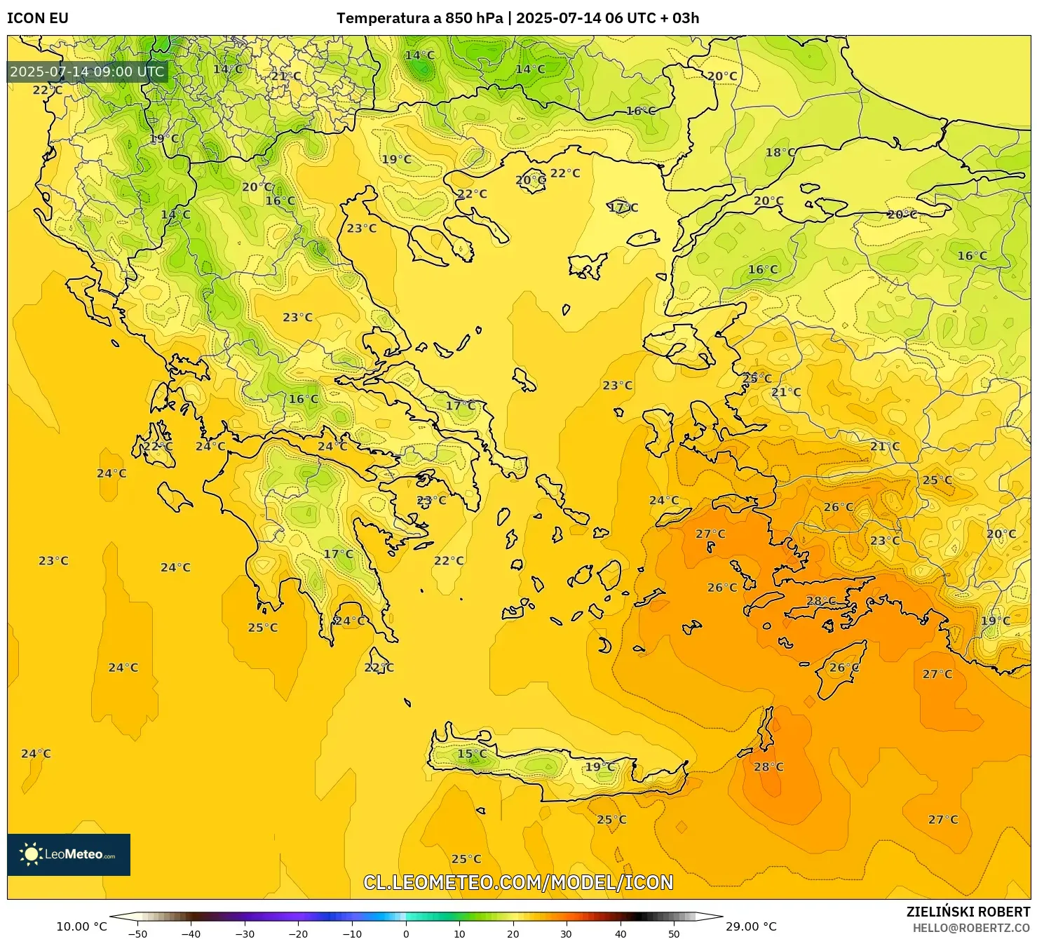 ICON model - Grecia, Temperatura a 850 hPa ICON model - Grecia, Temperatura a 850 hPa