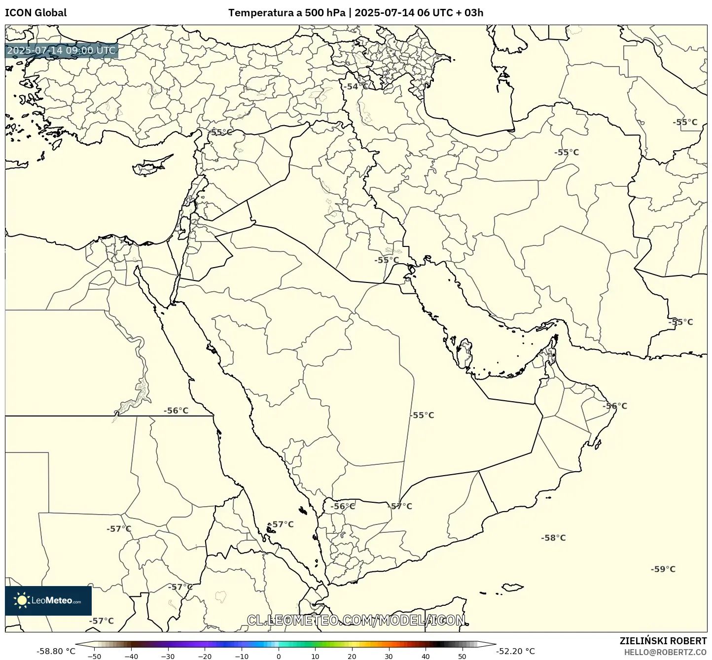ICON model - Oriente Medio, Temperatura a 500 hPa ICON model - Oriente Medio, Temperatura a 500 hPa