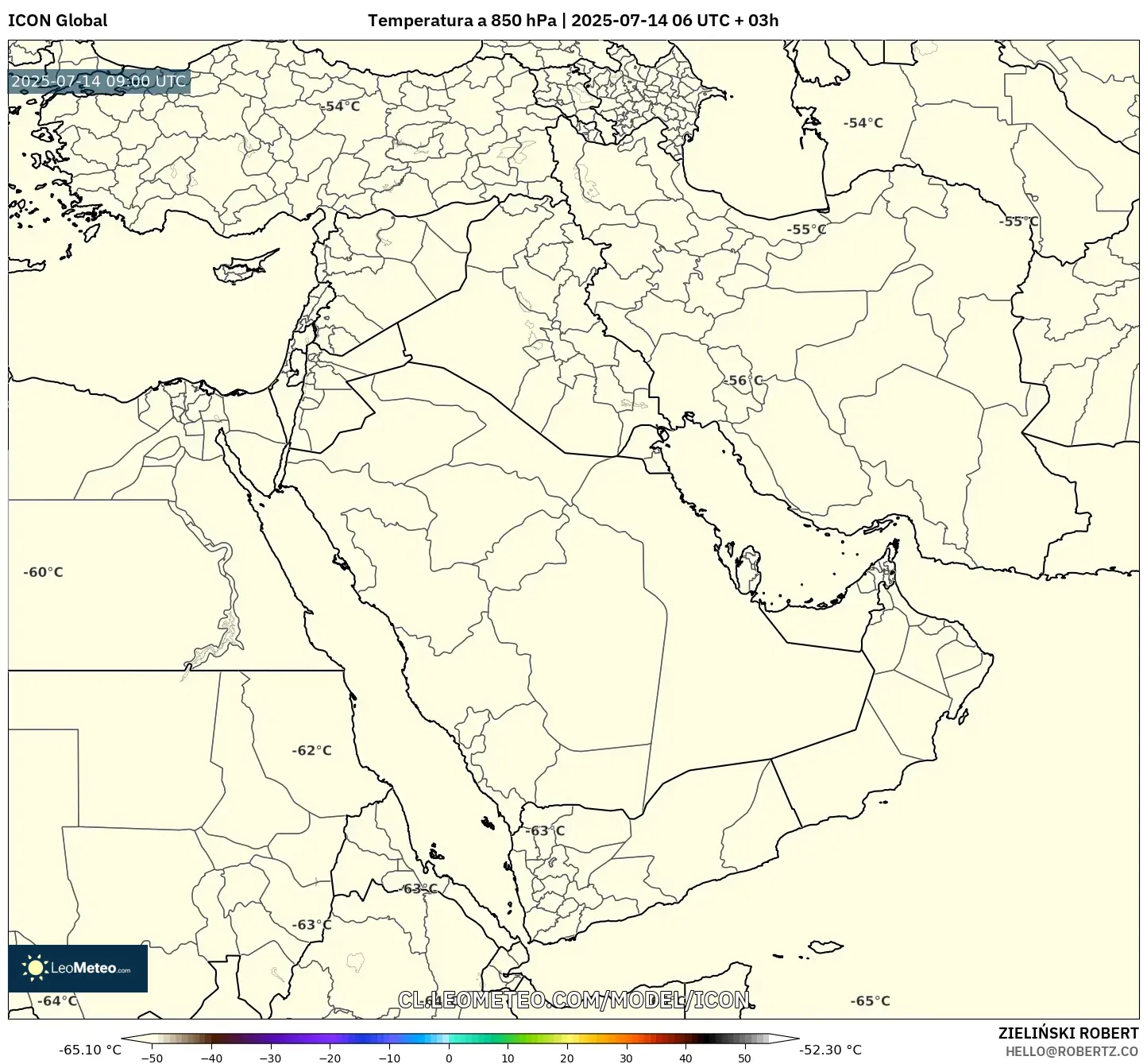ICON model - Oriente Medio, Temperatura a 850 hPa ICON model - Oriente Medio, Temperatura a 850 hPa