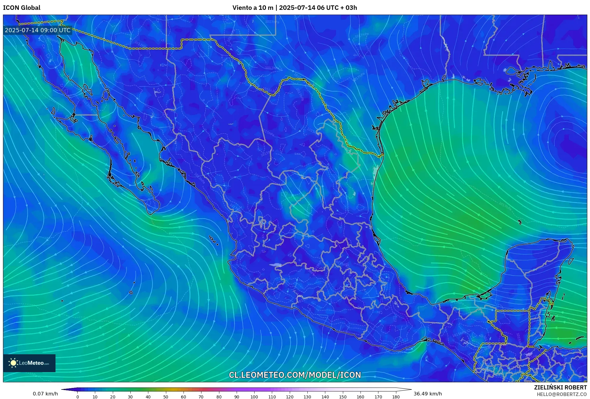 ICON model - México, Viento a 10 m ICON model - México, Viento a 10 m