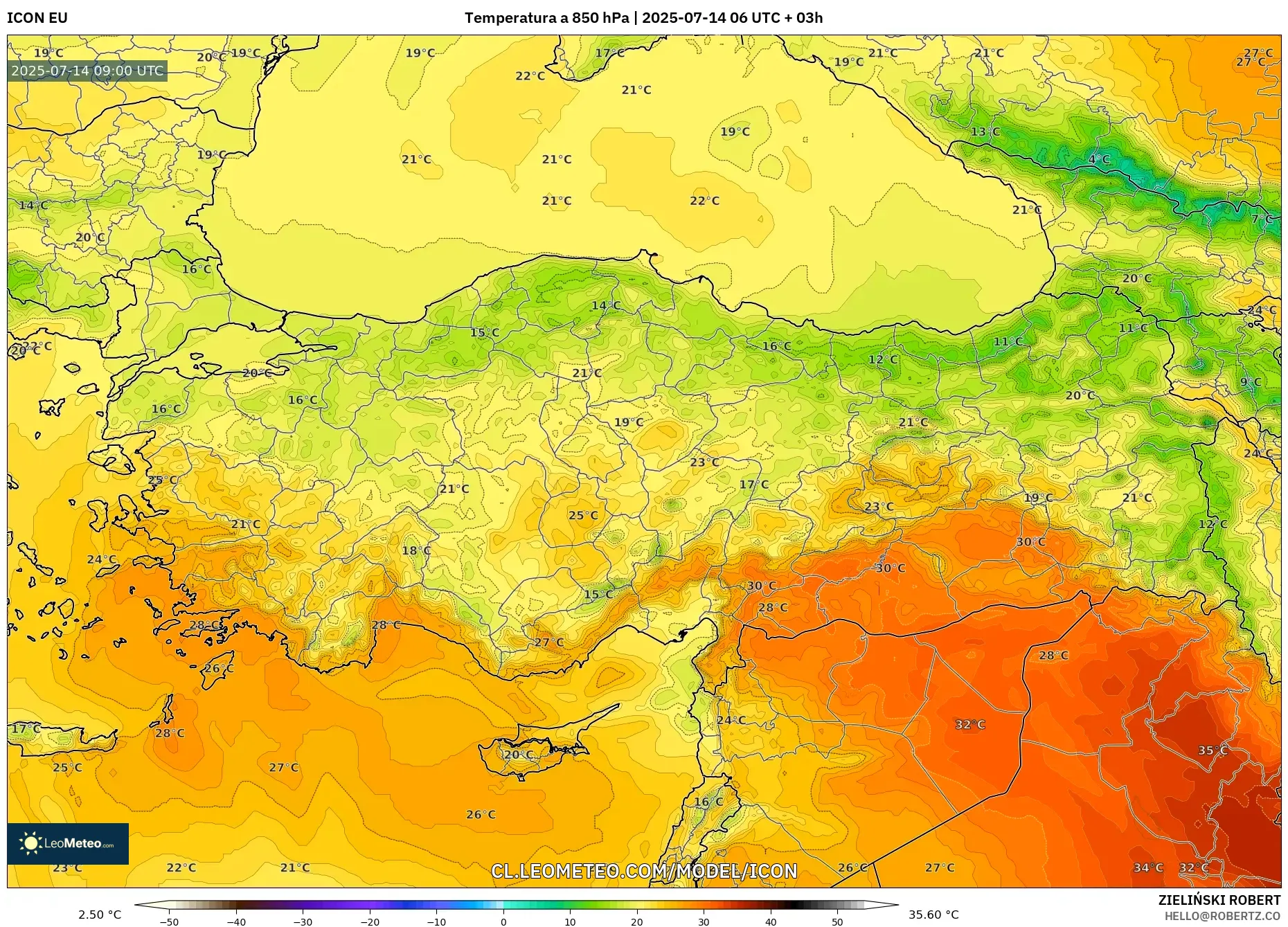ICON model - Turquía, Temperatura a 850 hPa ICON model - Turquía, Temperatura a 850 hPa