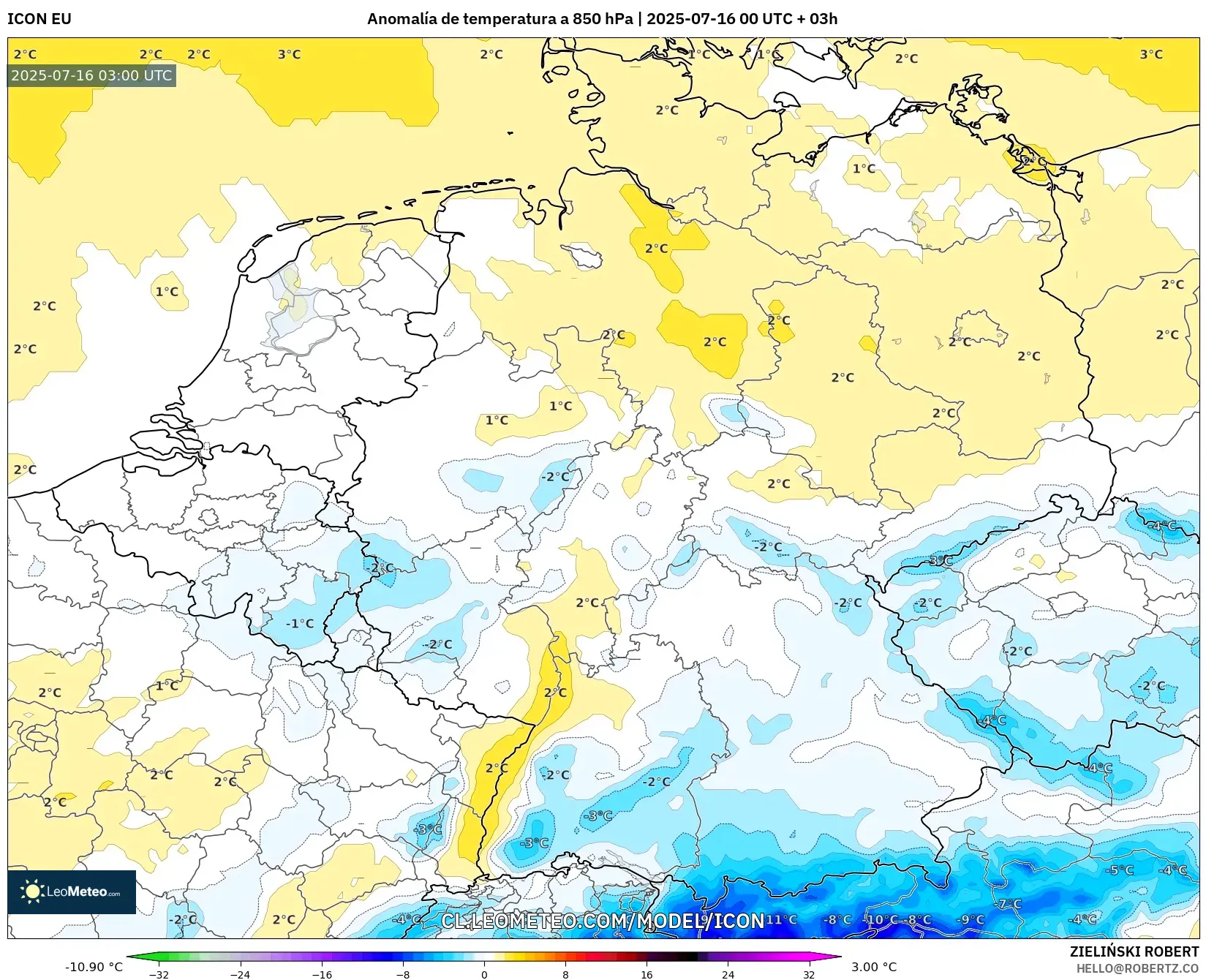 ICON model - Alemania, Anomalía de temperatura a 850 hPa