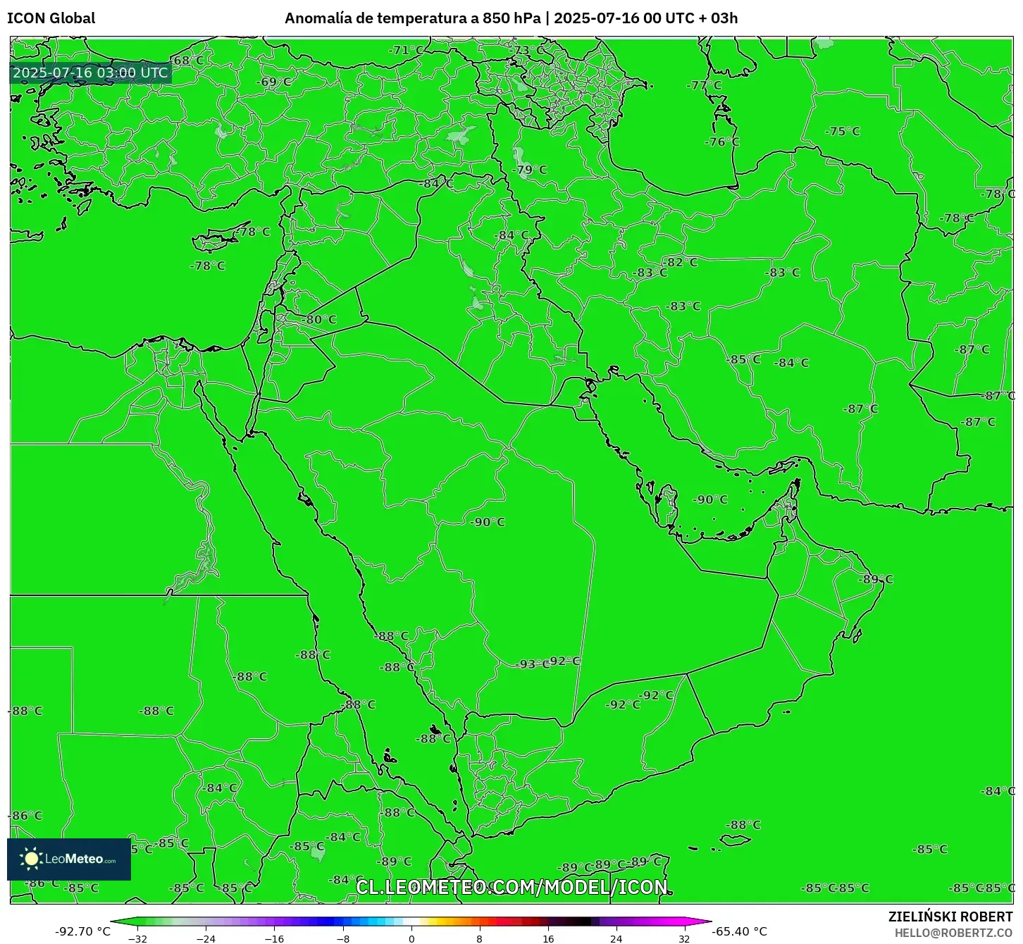 ICON model - Oriente Medio, Anomalía de temperatura a 850 hPa ICON model - Oriente Medio, Anomalía de temperatura a 850 hPa