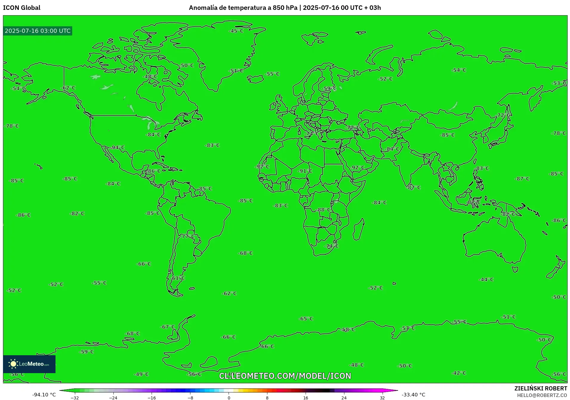 ICON model - Mundo, Anomalía de temperatura a 850 hPa ICON model - Mundo, Anomalía de temperatura a 850 hPa