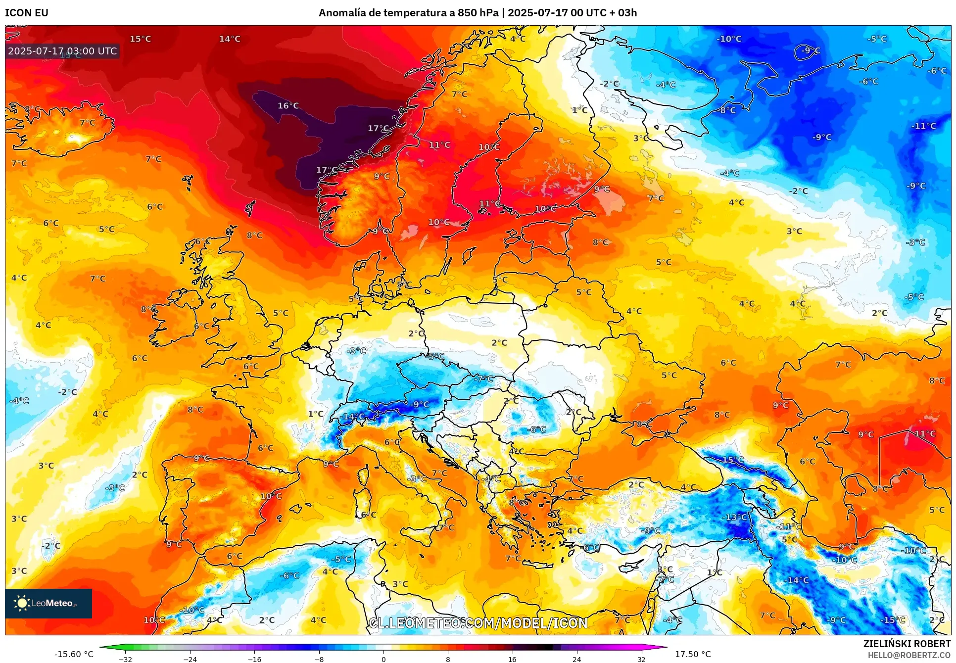 ICON model - Europa, Anomalía de temperatura a 850 hPa ICON model - Europa, Anomalía de temperatura a 850 hPa