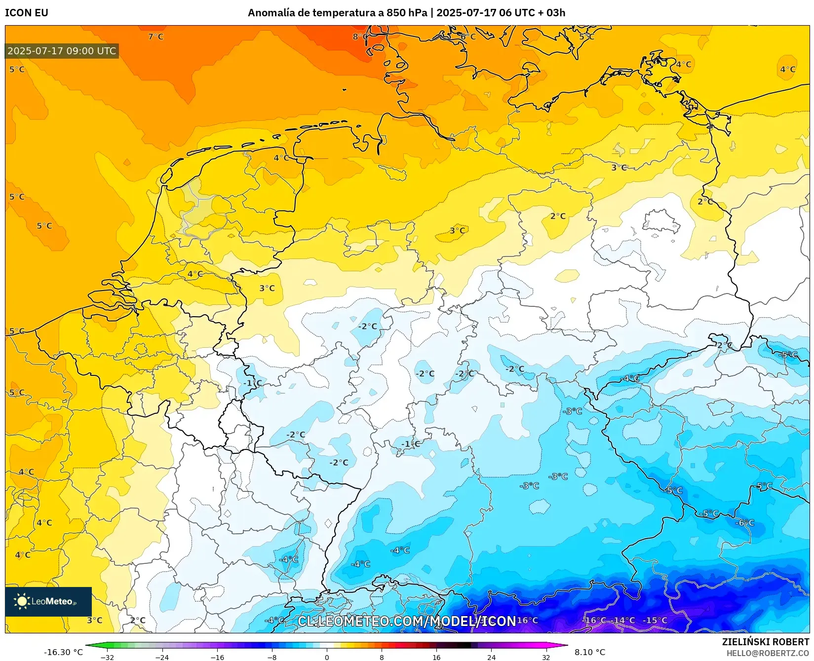 ICON model - Alemania, Anomalía de temperatura a 850 hPa