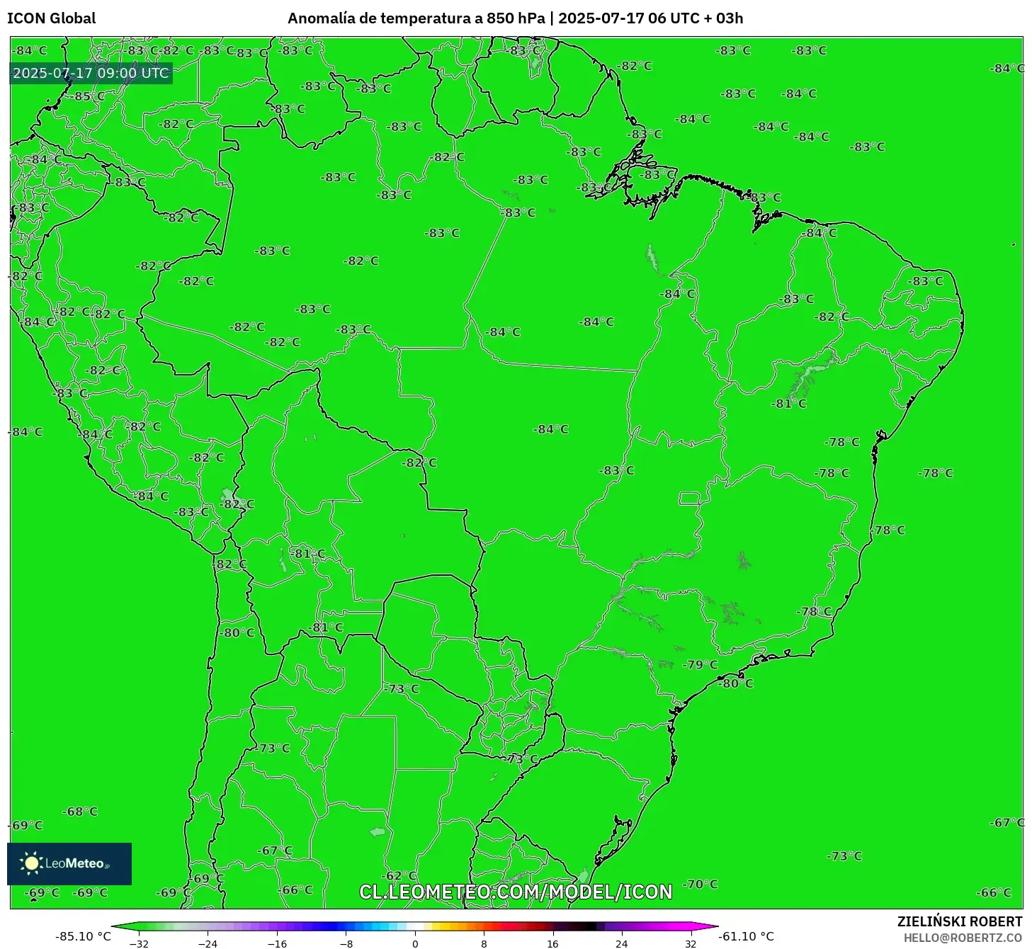 ICON model - Brasil, Anomalía de temperatura a 850 hPa