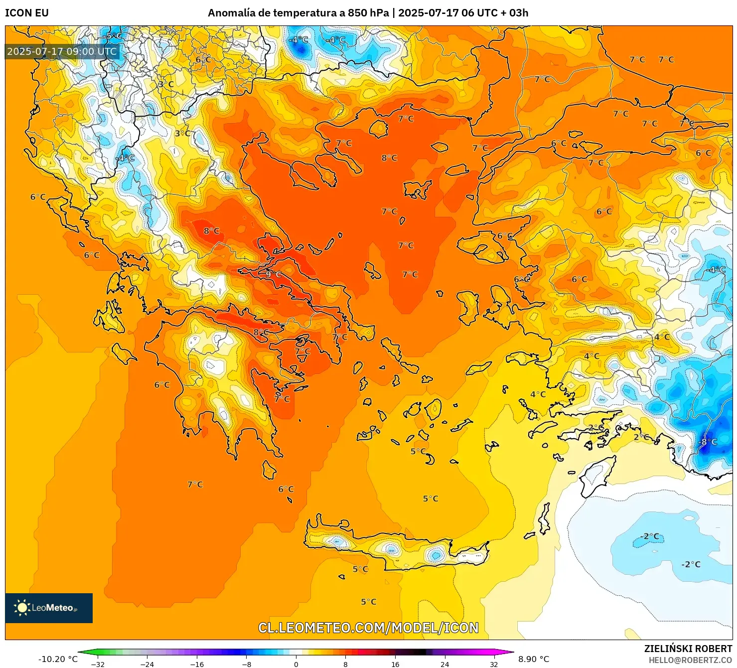ICON model - Grecia, Anomalía de temperatura a 850 hPa