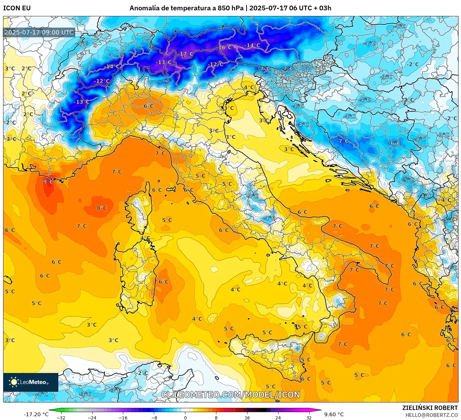 ICON model - Italia, Anomalía de temperatura a 850 hPa