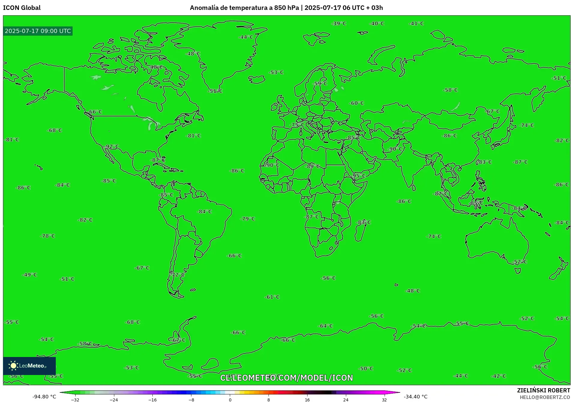 ICON model - Mundo, Anomalía de temperatura a 850 hPa ICON model - Mundo, Anomalía de temperatura a 850 hPa