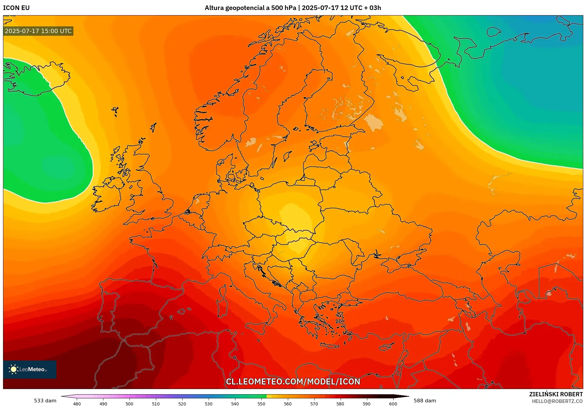 ICON model - Europa, Altura geopotencial a 500 hPa ICON model - Europa, Altura geopotencial a 500 hPa