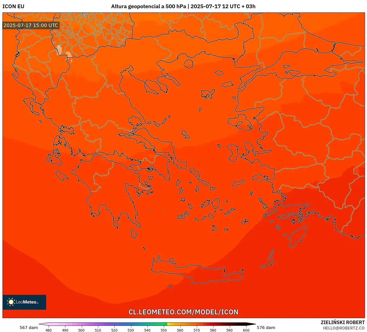 ICON model - Grecia, Altura geopotencial a 500 hPa ICON model - Grecia, Altura geopotencial a 500 hPa