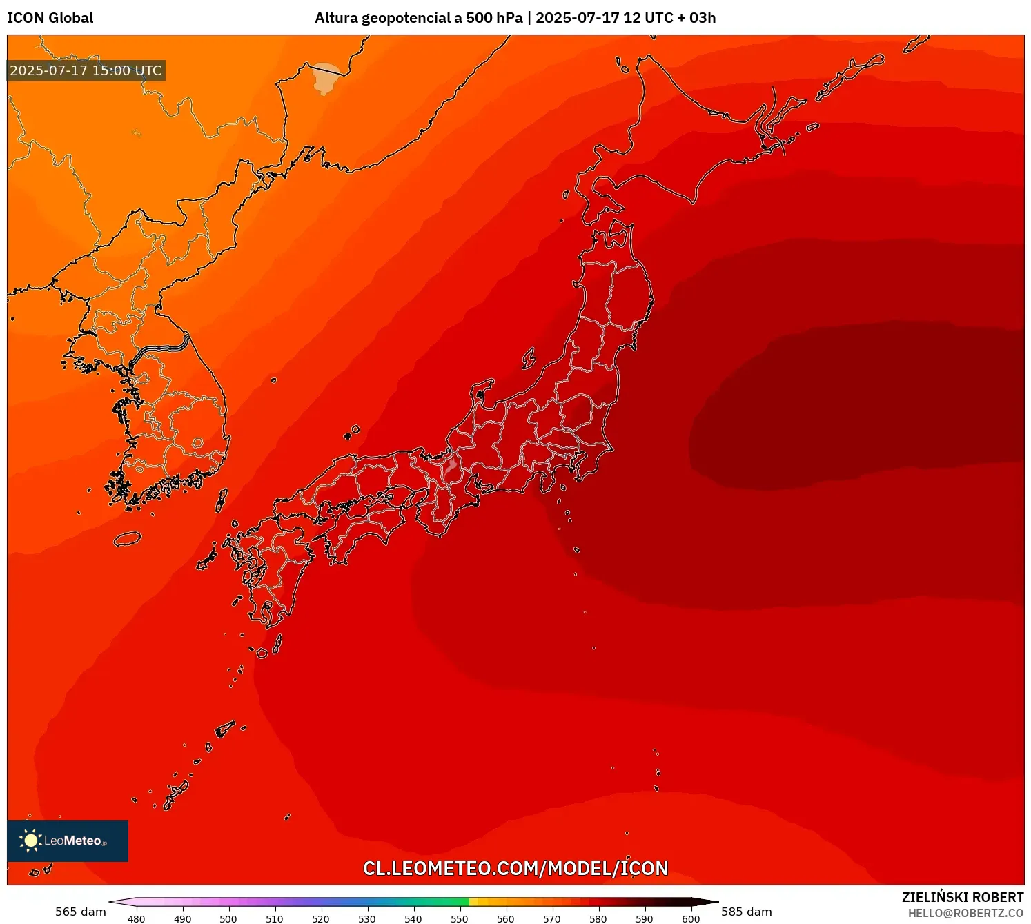 ICON model - Japón, Altura geopotencial a 500 hPa