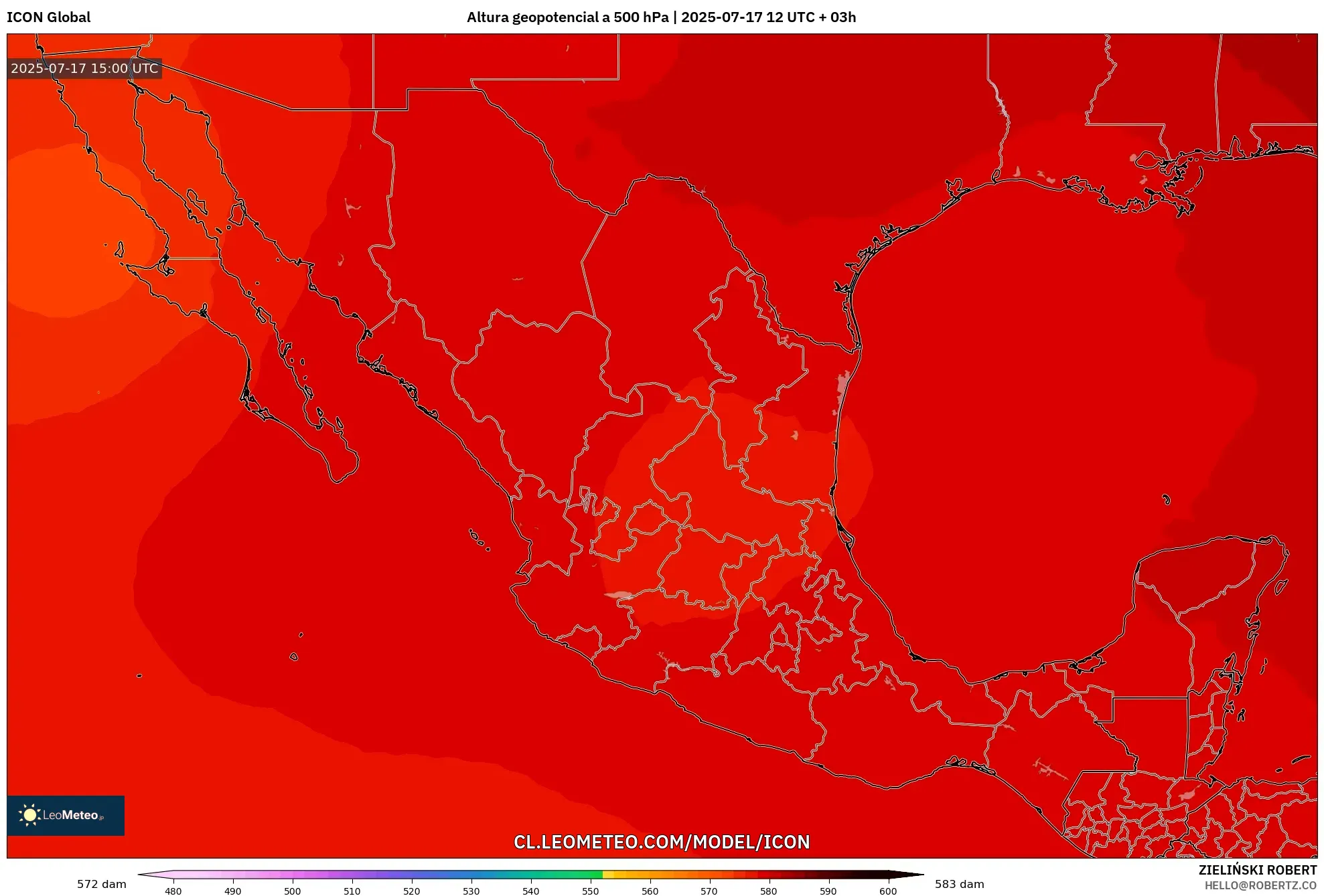 ICON model - México, Altura geopotencial a 500 hPa ICON model - México, Altura geopotencial a 500 hPa