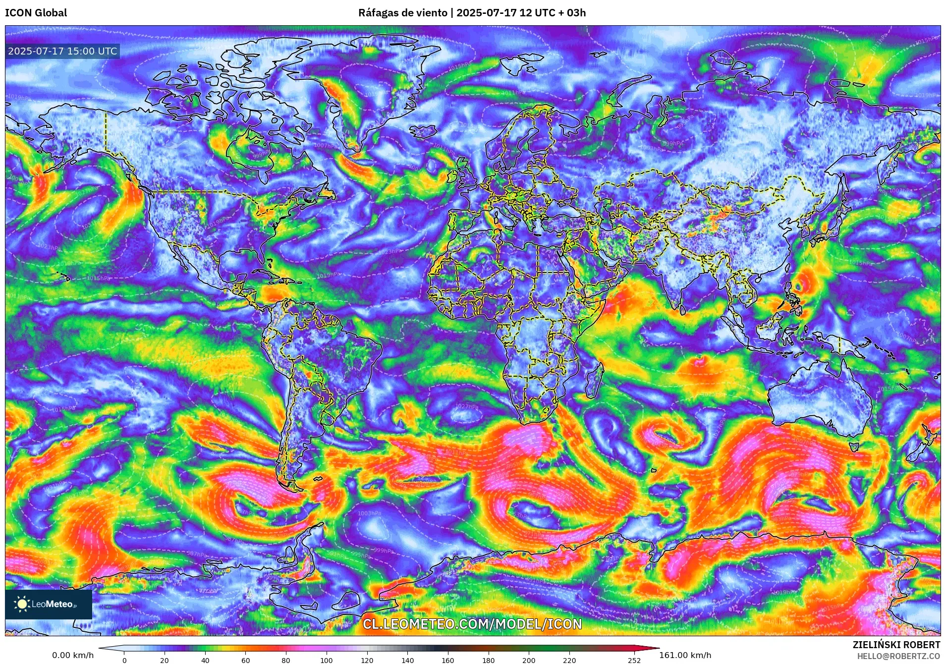 ICON model - Mundo, Ráfagas de viento ICON model - Mundo, Ráfagas de viento