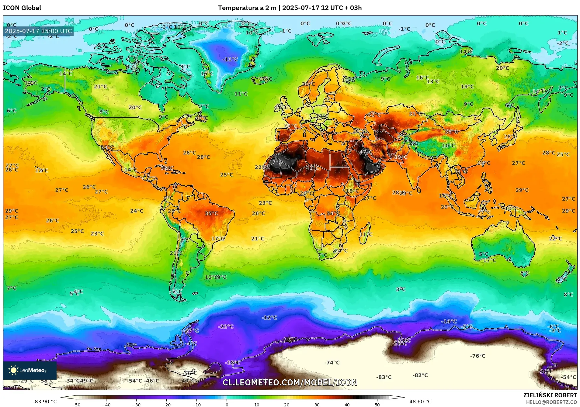 ICON model - Mundo, Temperatura a 2 m