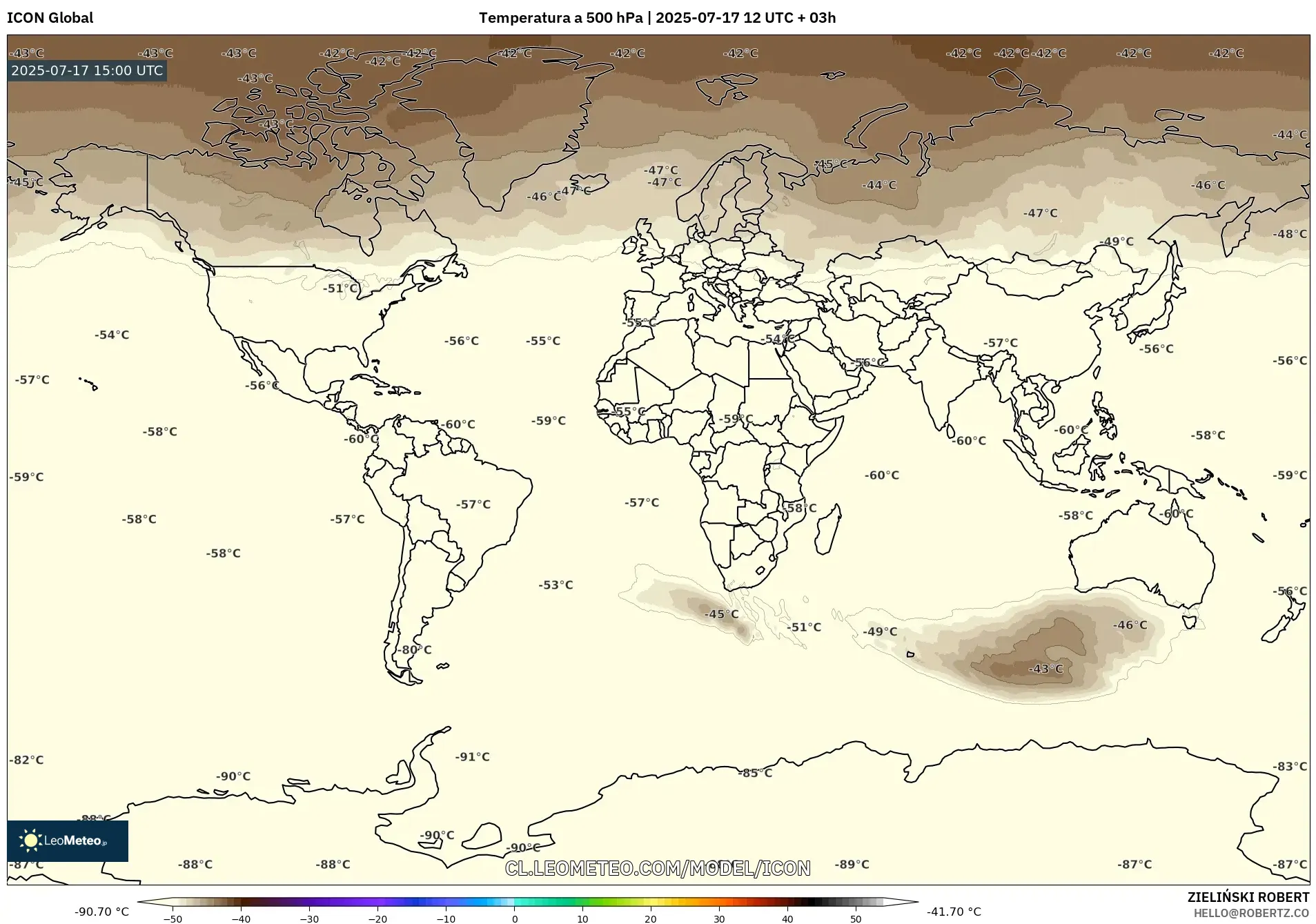 ICON model - Mundo, Temperatura a 500 hPa
