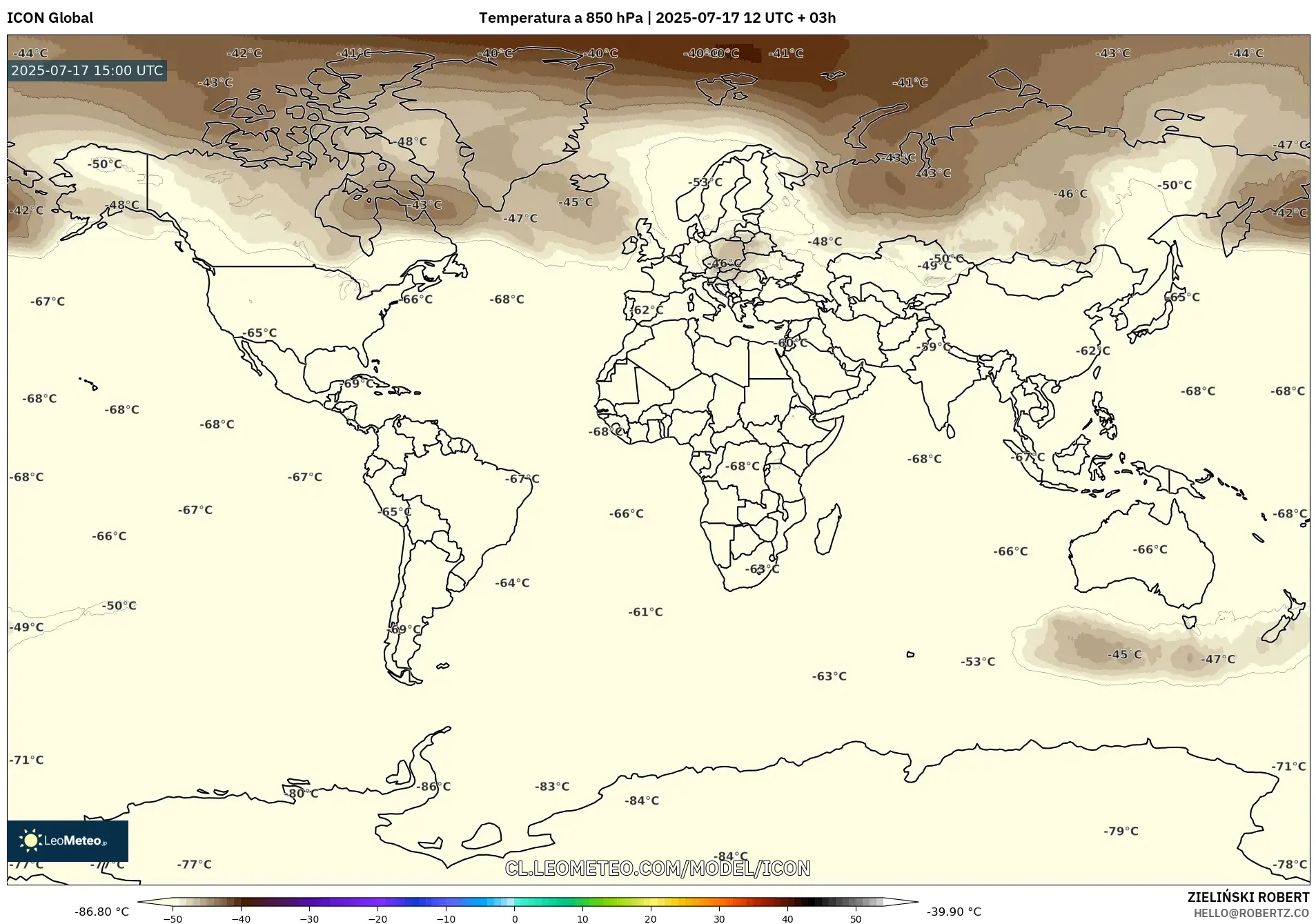 ICON model - Mundo, Temperatura a 850 hPa