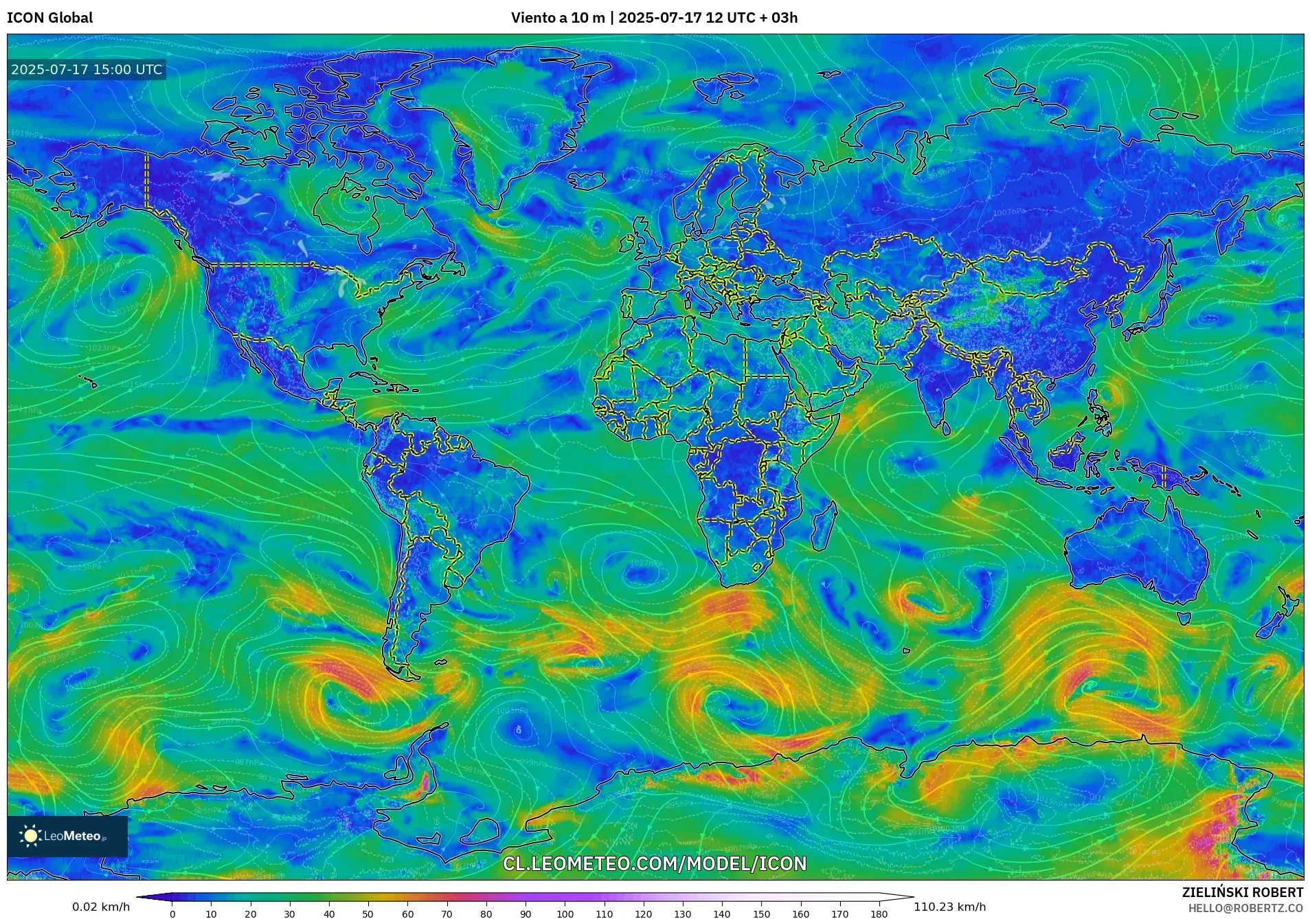 ICON model - Mundo, Viento a 10 m