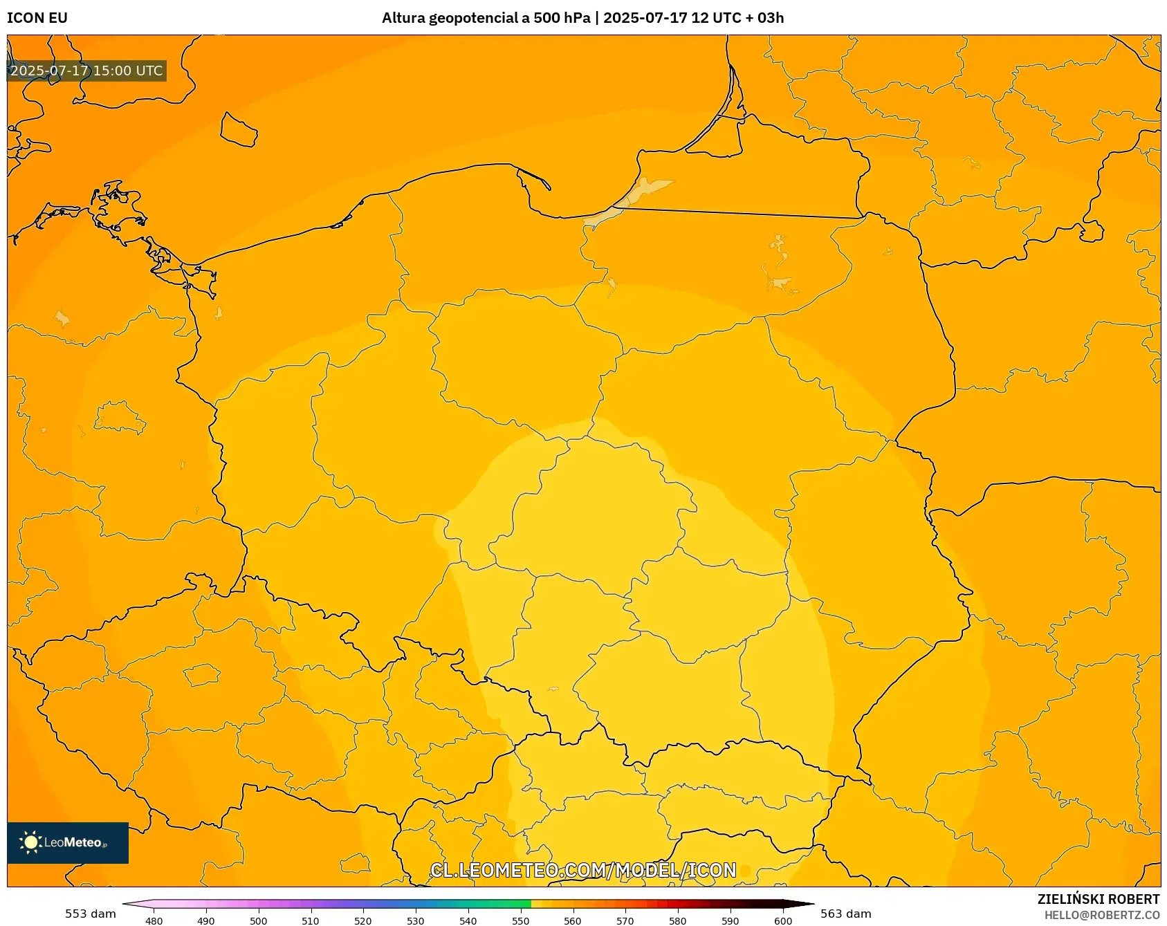 ICON model - Polonia, Altura geopotencial a 500 hPa