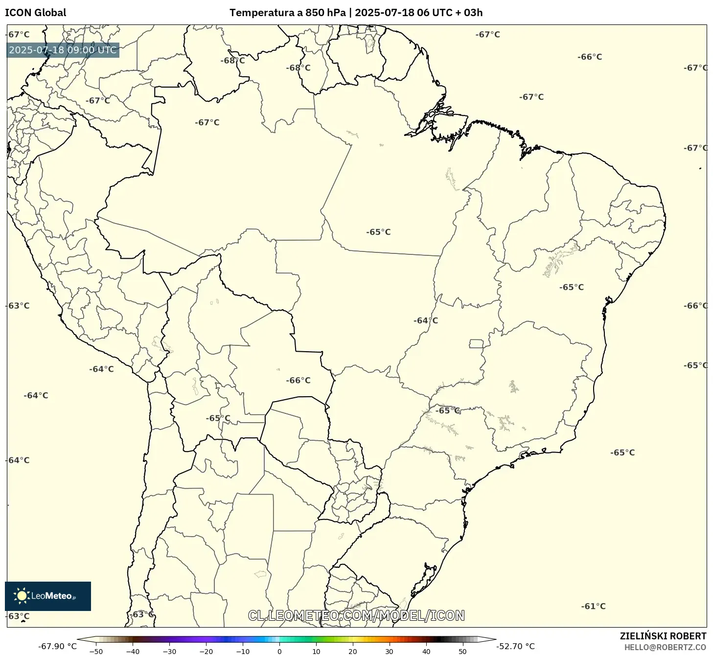 ICON model - Brasil, Temperatura a 850 hPa ICON model - Brasil, Temperatura a 850 hPa