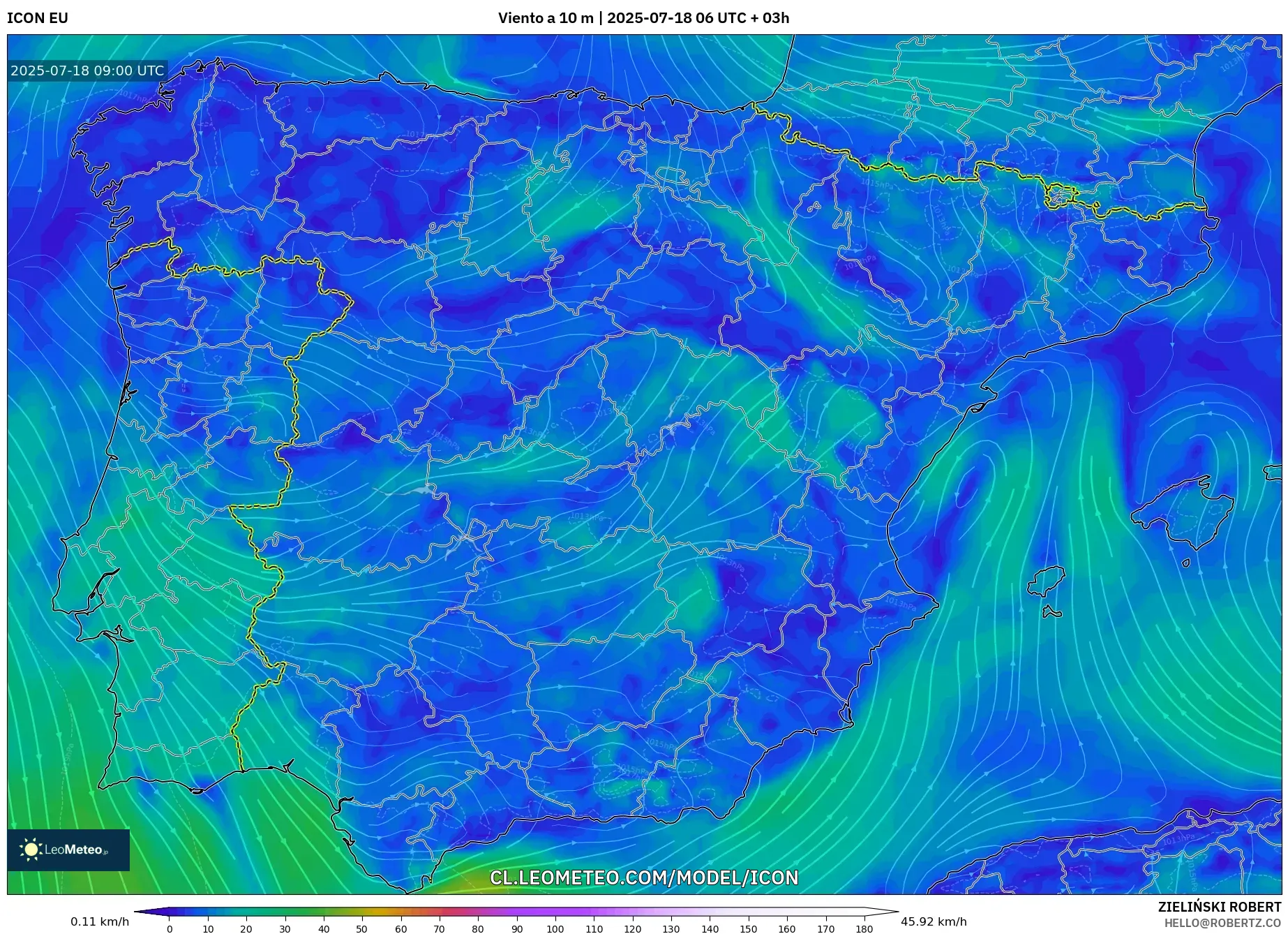 ICON model - España, Viento a 10 m