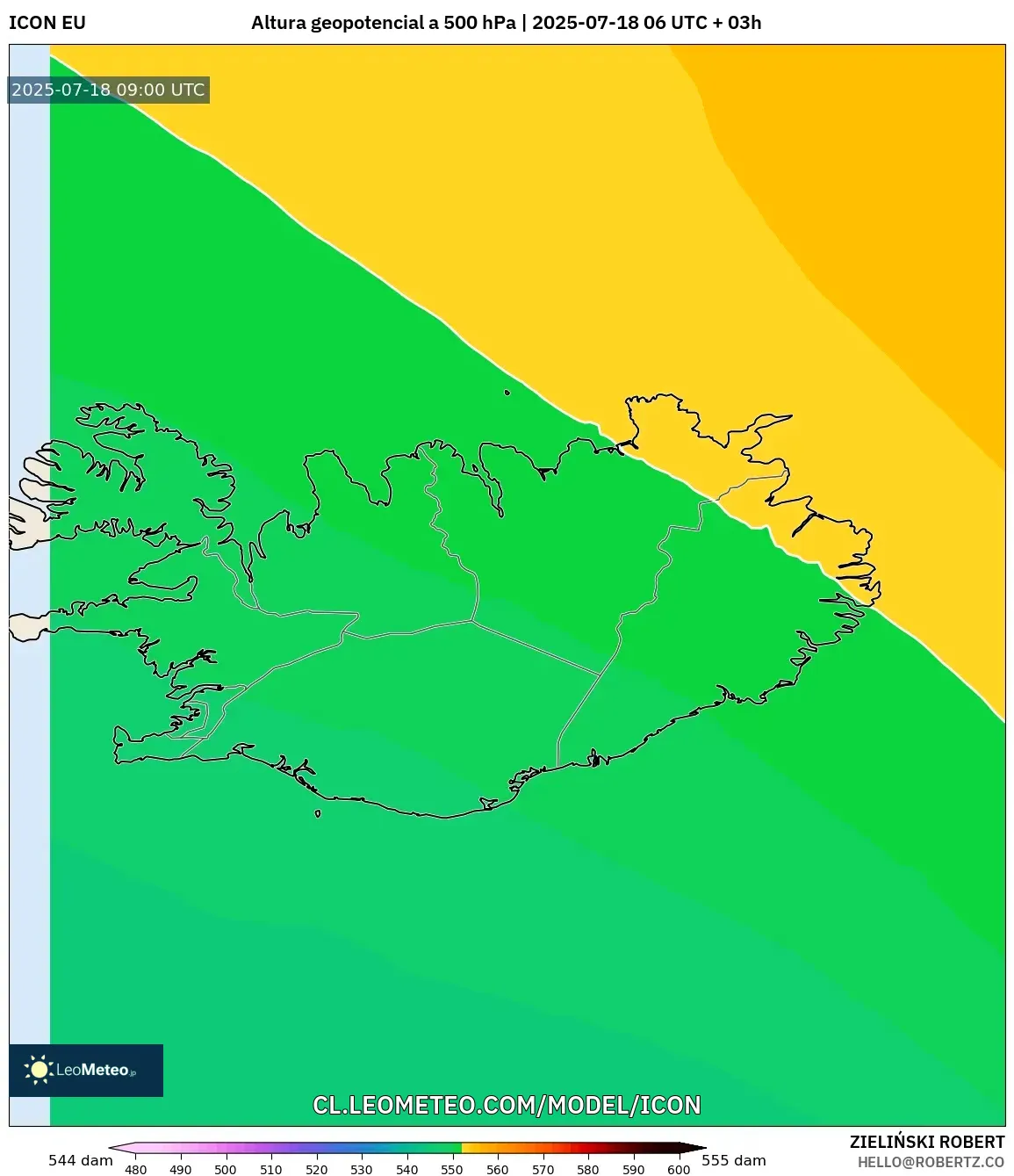 ICON model - Islandia, Altura geopotencial a 500 hPa ICON model - Islandia, Altura geopotencial a 500 hPa