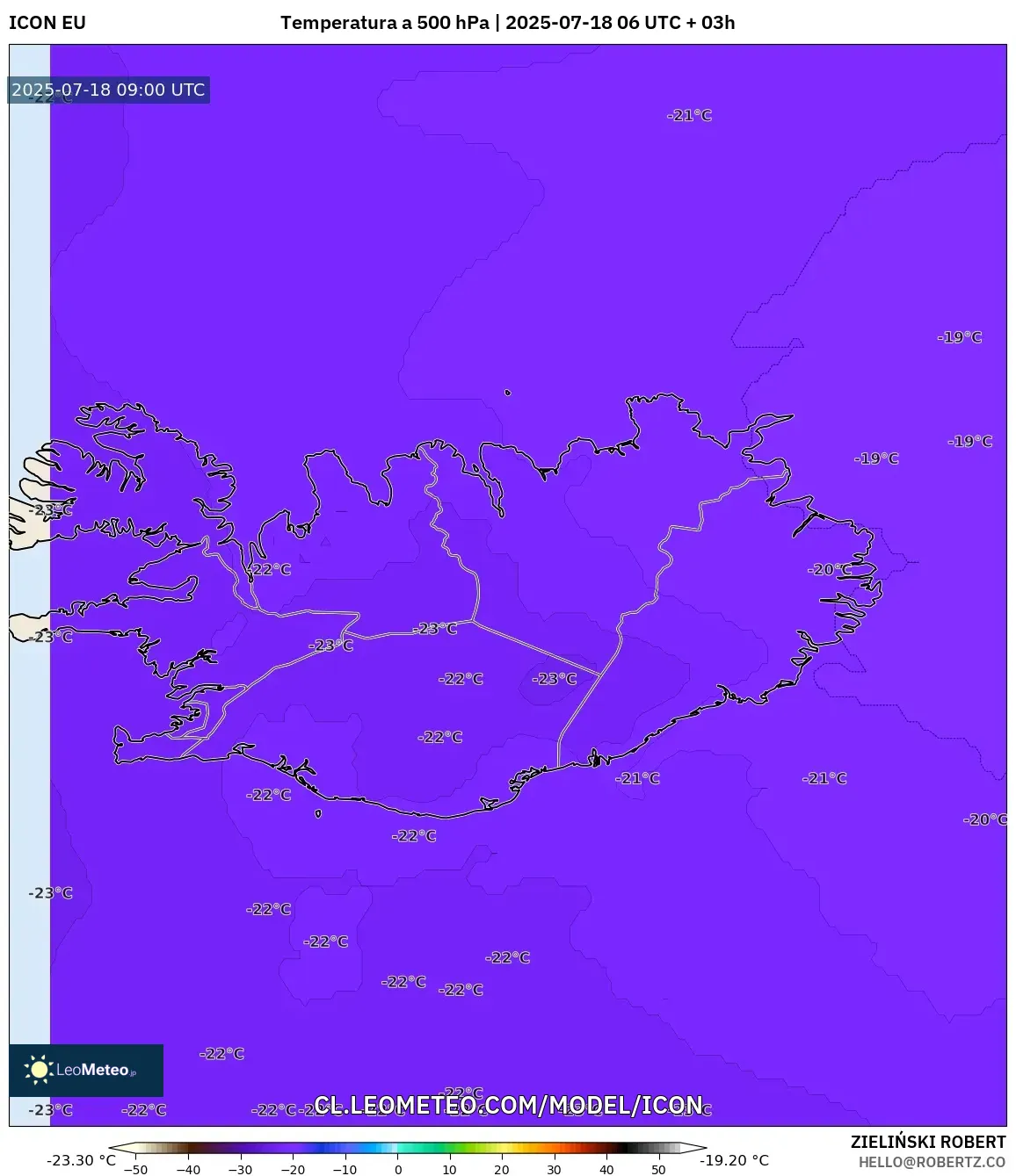 ICON model - Islandia, Temperatura a 500 hPa ICON model - Islandia, Temperatura a 500 hPa