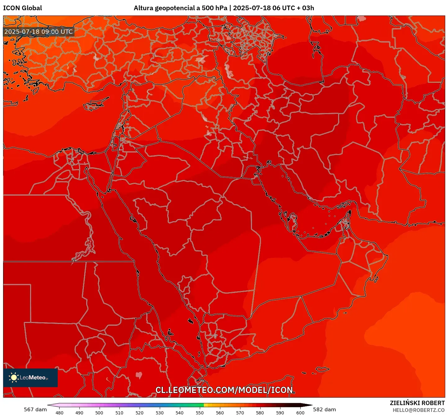 ICON model - Oriente Medio, Altura geopotencial a 500 hPa ICON model - Oriente Medio, Altura geopotencial a 500 hPa