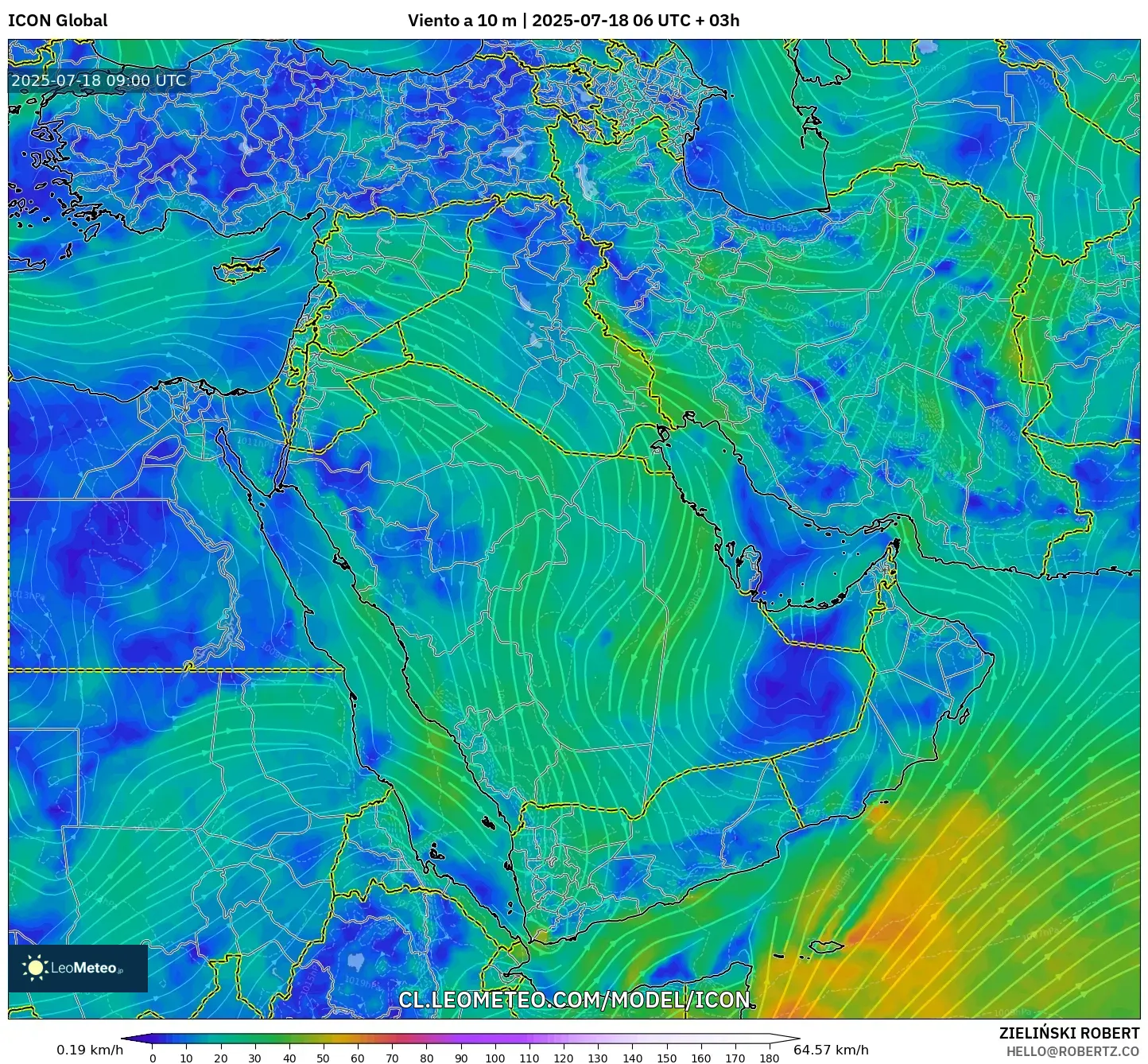 ICON model - Oriente Medio, Viento a 10 m