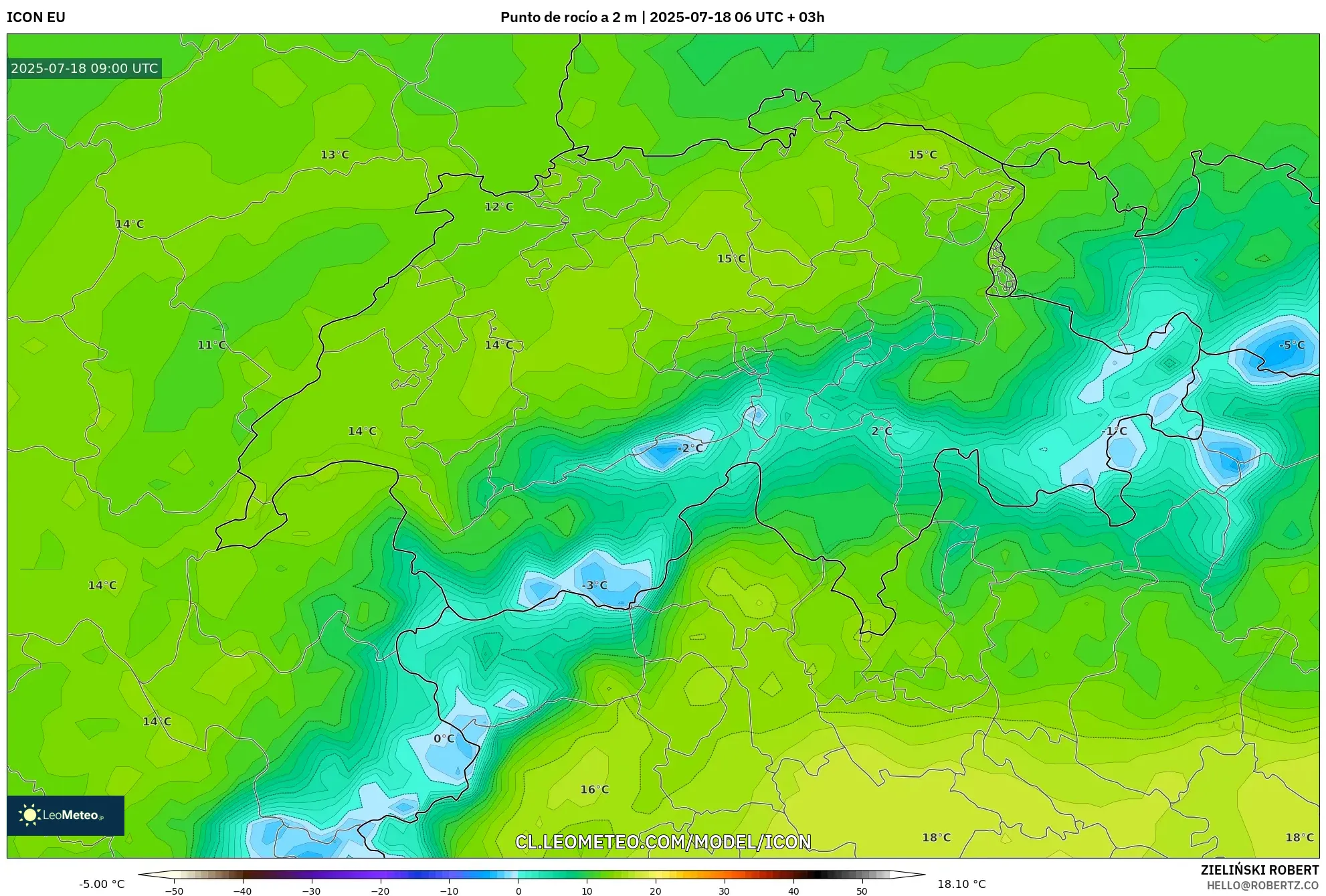 ICON model - Suiza, Punto de rocío a 2 m