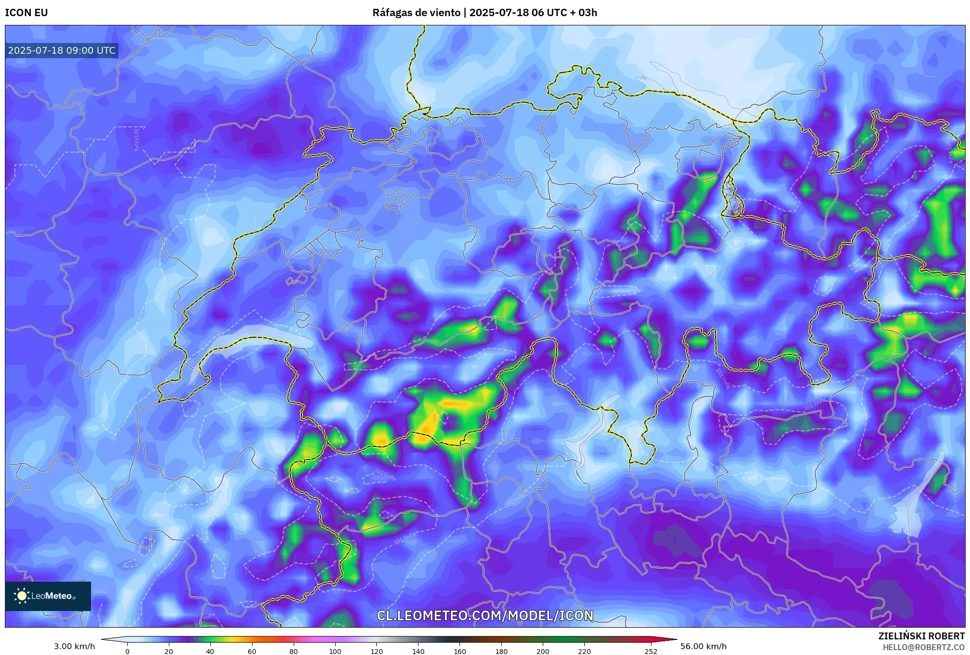 ICON model - Suiza, Ráfagas de viento ICON model - Suiza, Ráfagas de viento
