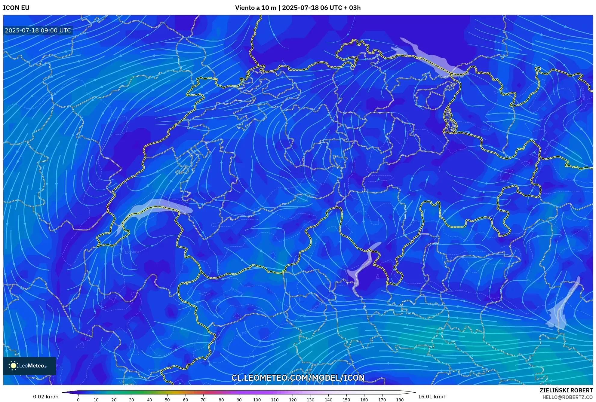 ICON model - Suiza, Viento a 10 m
