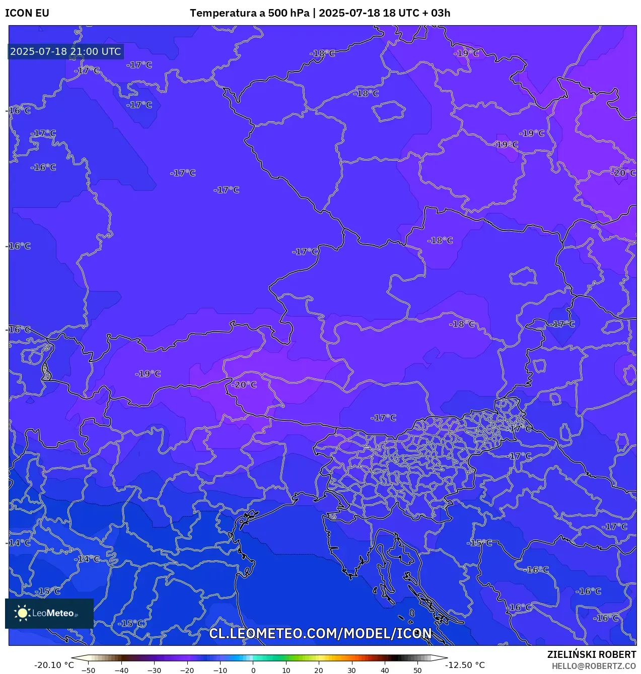 ICON model - Austria, Temperatura a 500 hPa