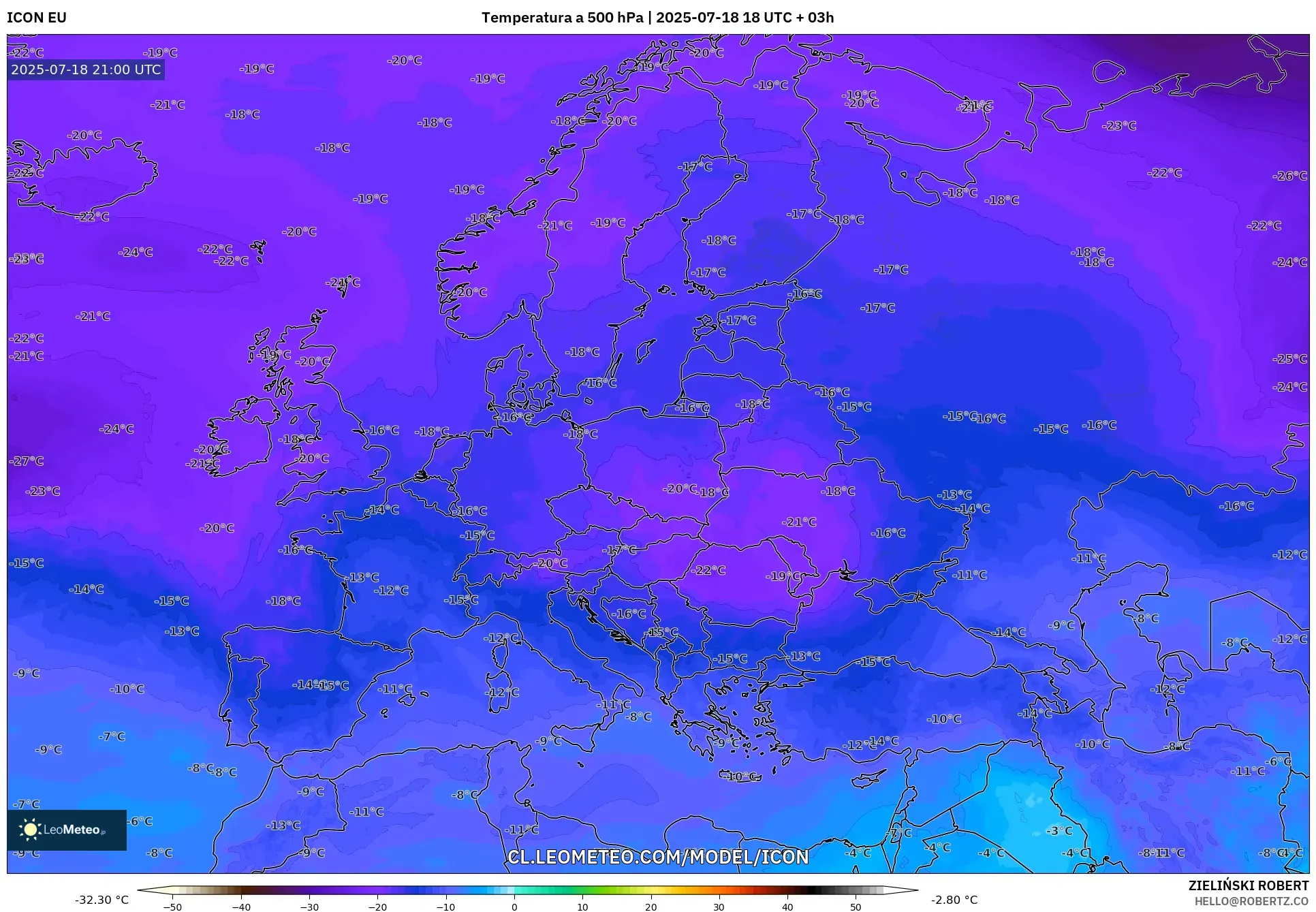 ICON model - Europa, Temperatura a 500 hPa