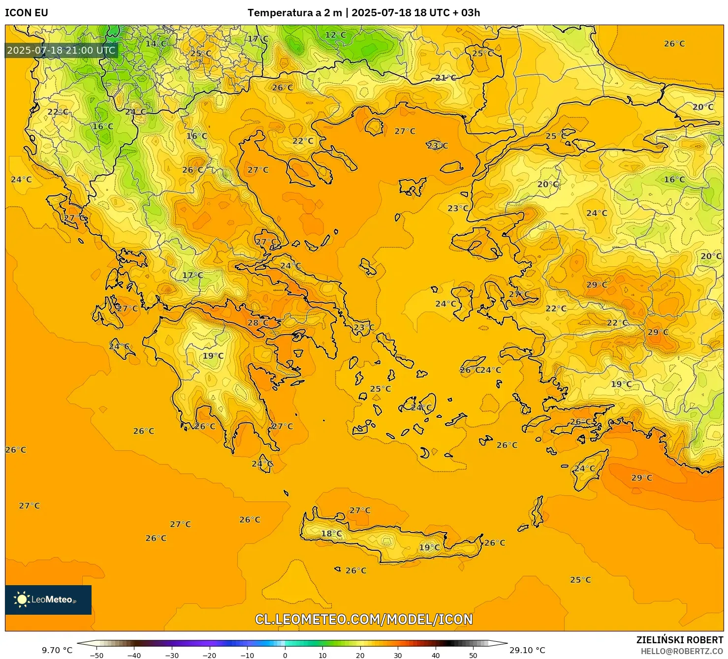 ICON model - Grecia, Temperatura a 2 m