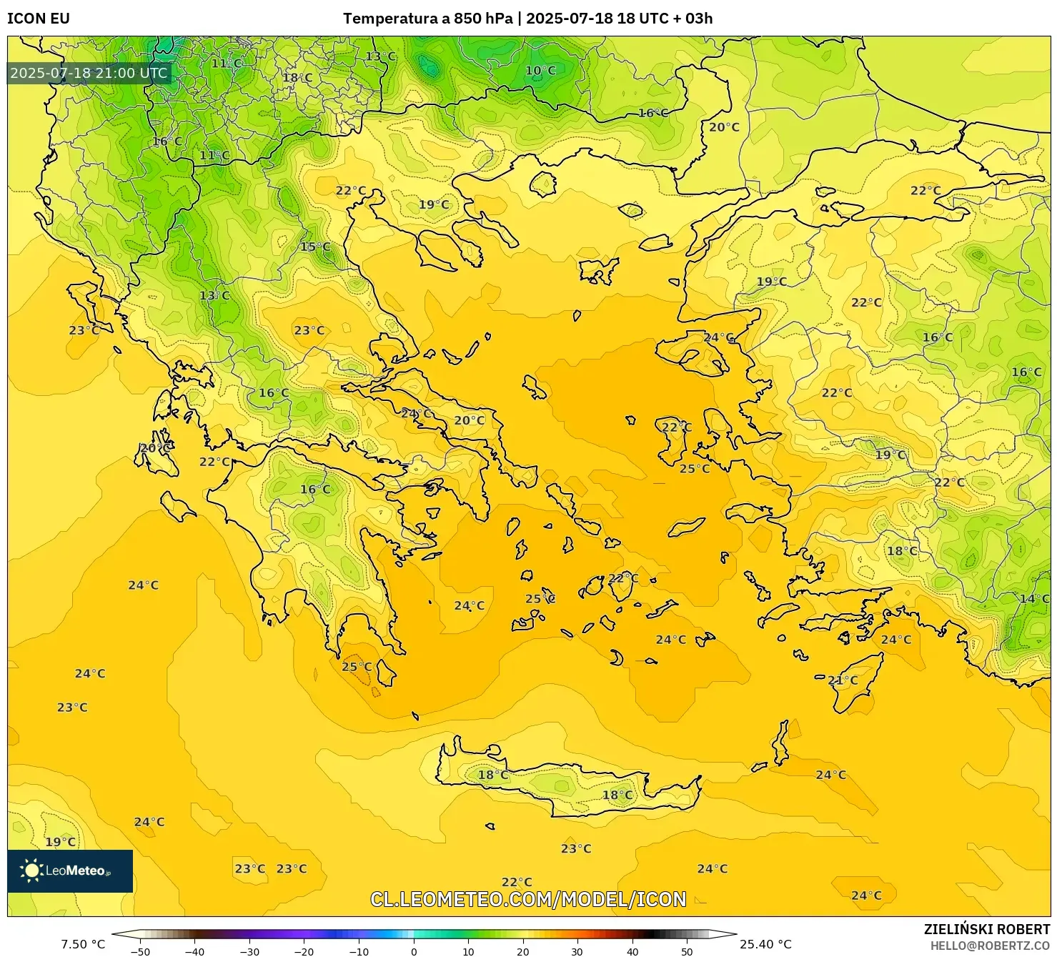 ICON model - Grecia, Temperatura a 850 hPa ICON model - Grecia, Temperatura a 850 hPa