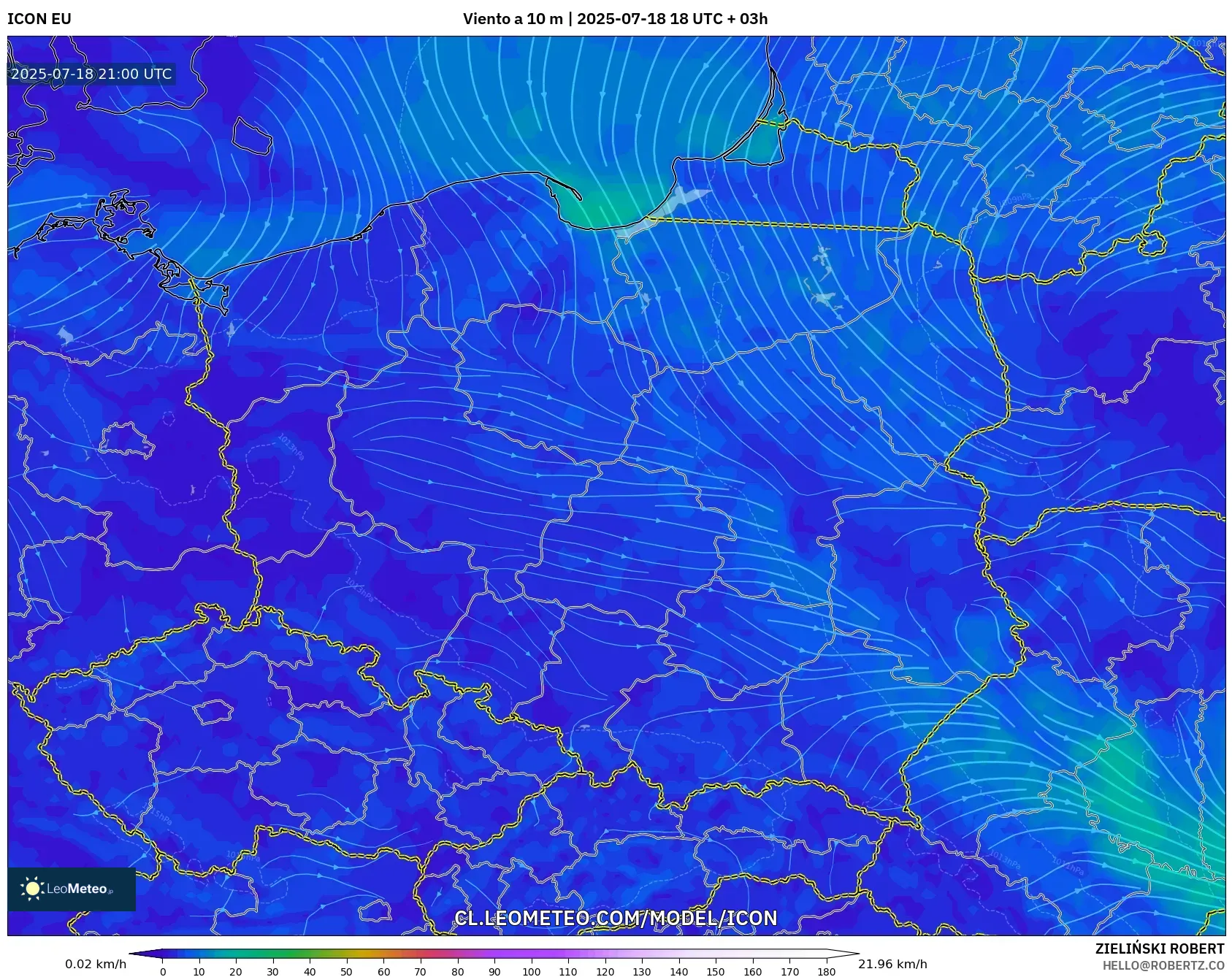 ICON model - Polonia, Viento a 10 m