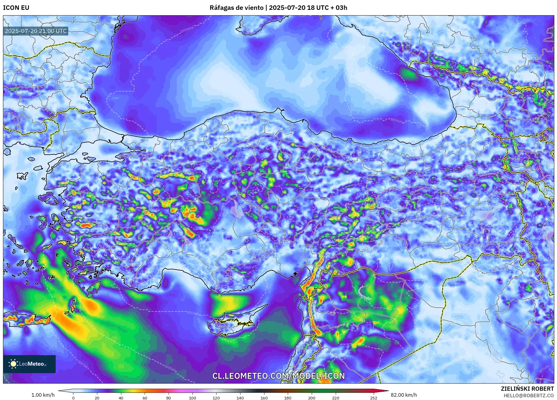 ICON model - Turquía, Ráfagas de viento ICON model - Turquía, Ráfagas de viento