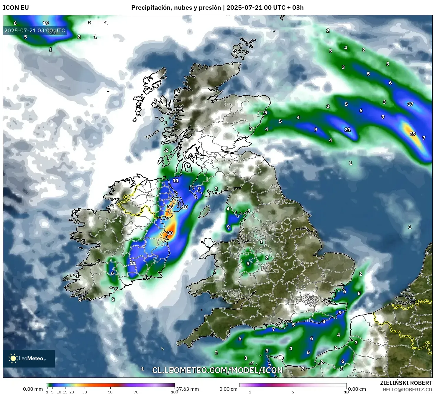 ICON model - Reino Unido, Precipitación, nubes y presión ICON model - Reino Unido, Precipitación, nubes y presión