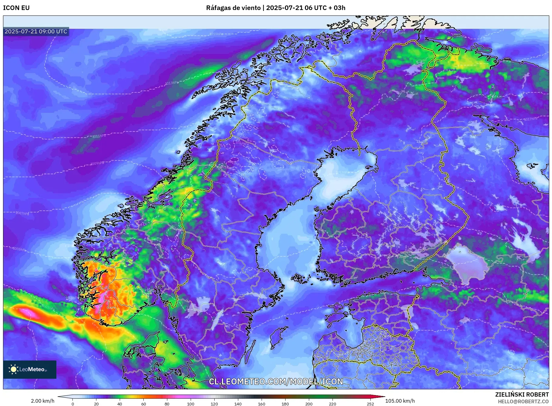 ICON model - Escandinavia, Ráfagas de viento ICON model - Escandinavia, Ráfagas de viento