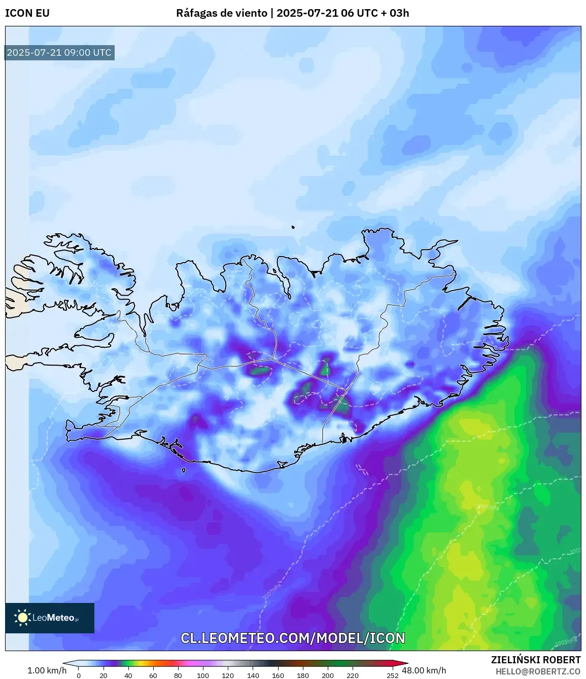 ICON model - Islandia, Ráfagas de viento ICON model - Islandia, Ráfagas de viento
