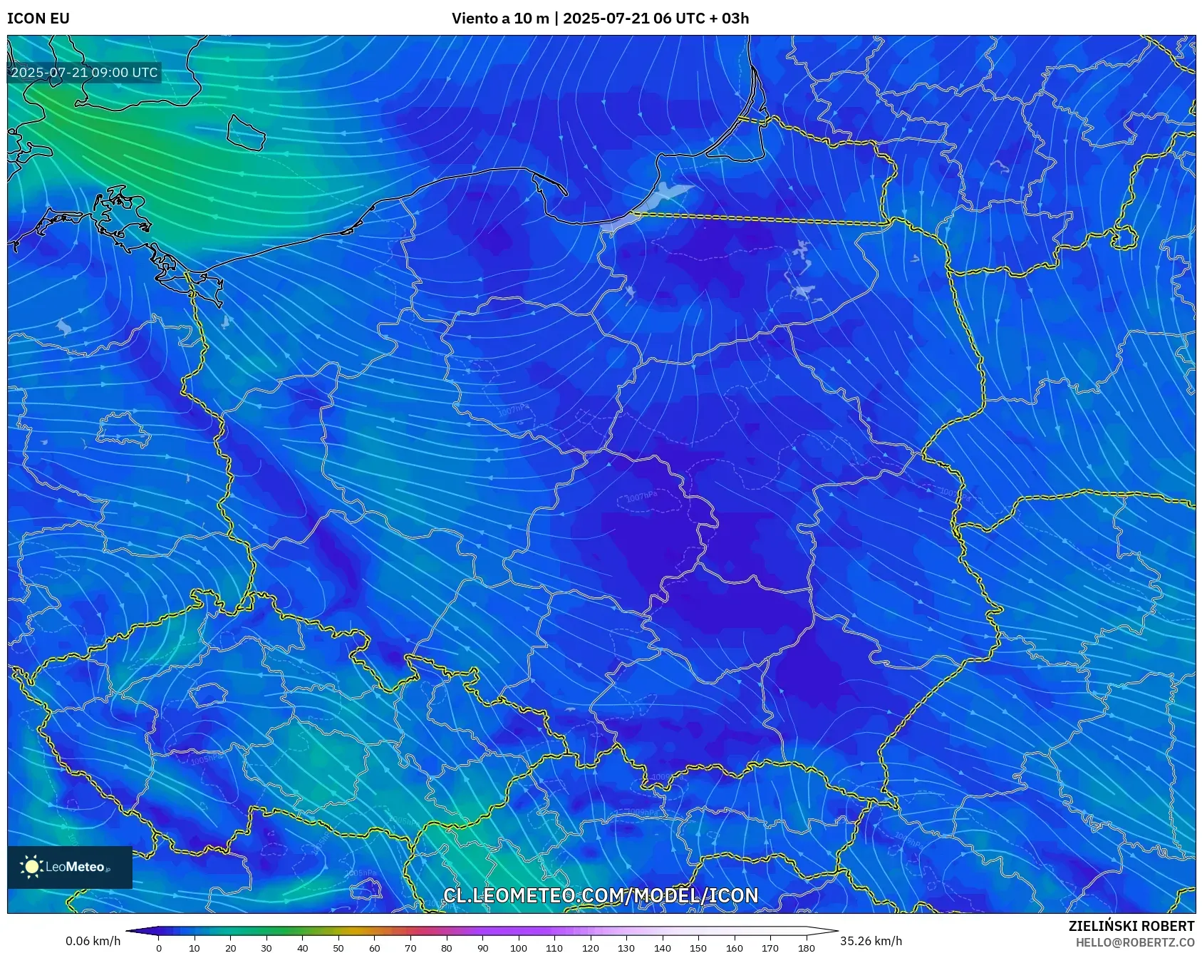 ICON model - Polonia, Viento a 10 m ICON model - Polonia, Viento a 10 m