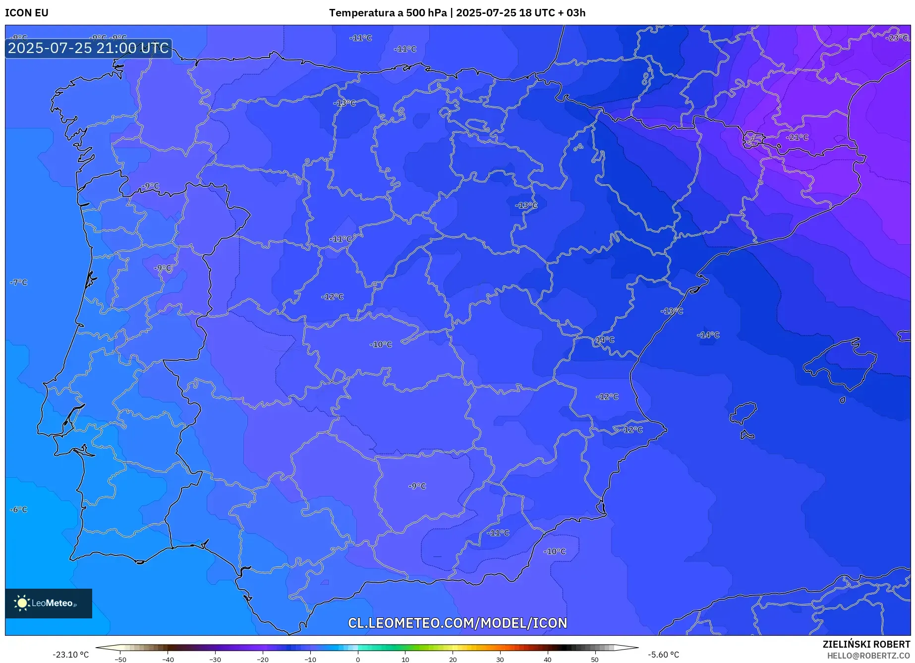 ICON model - España, Temperatura a 500 hPa
