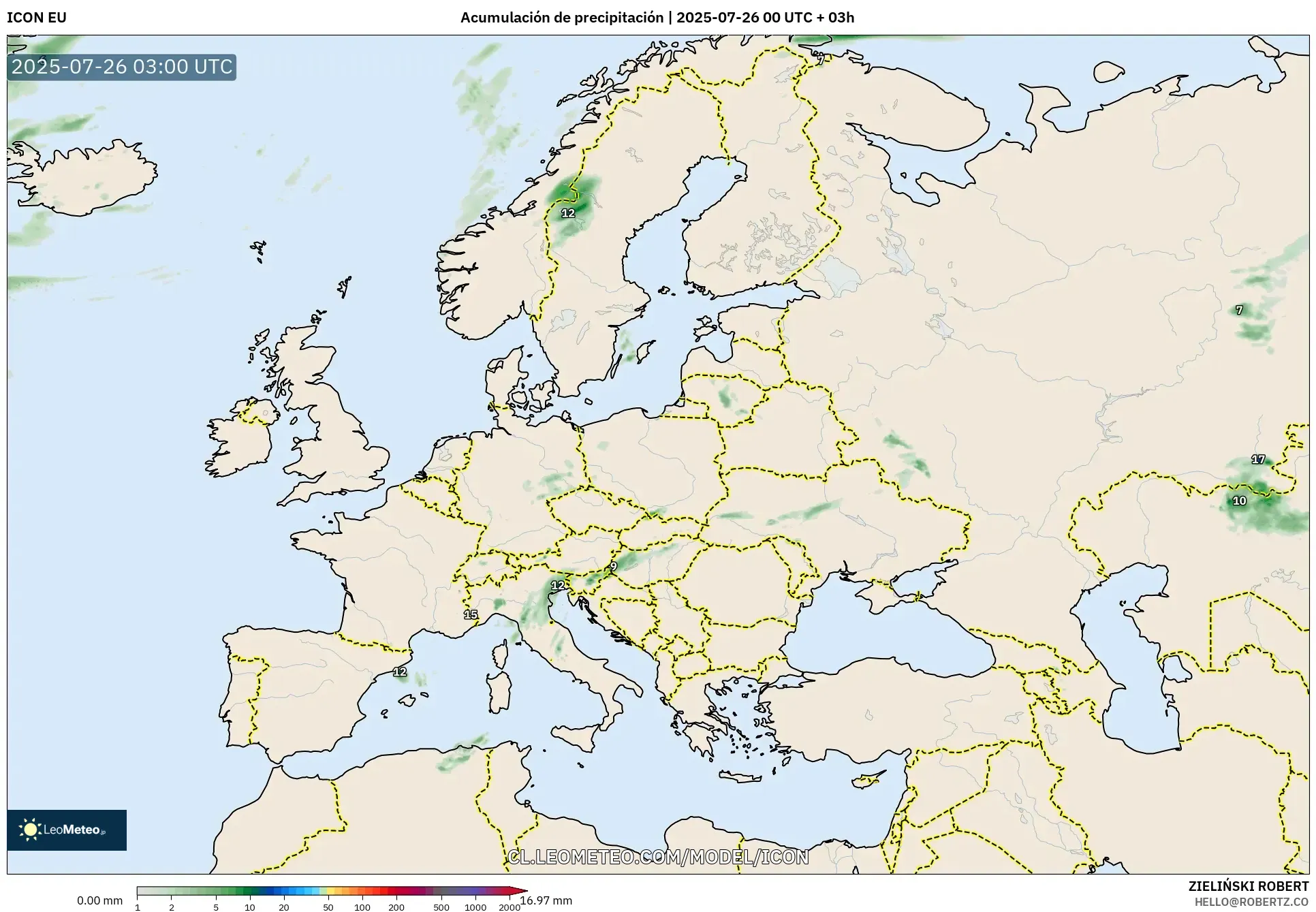 ICON model - Europa, Acumulación de precipitación