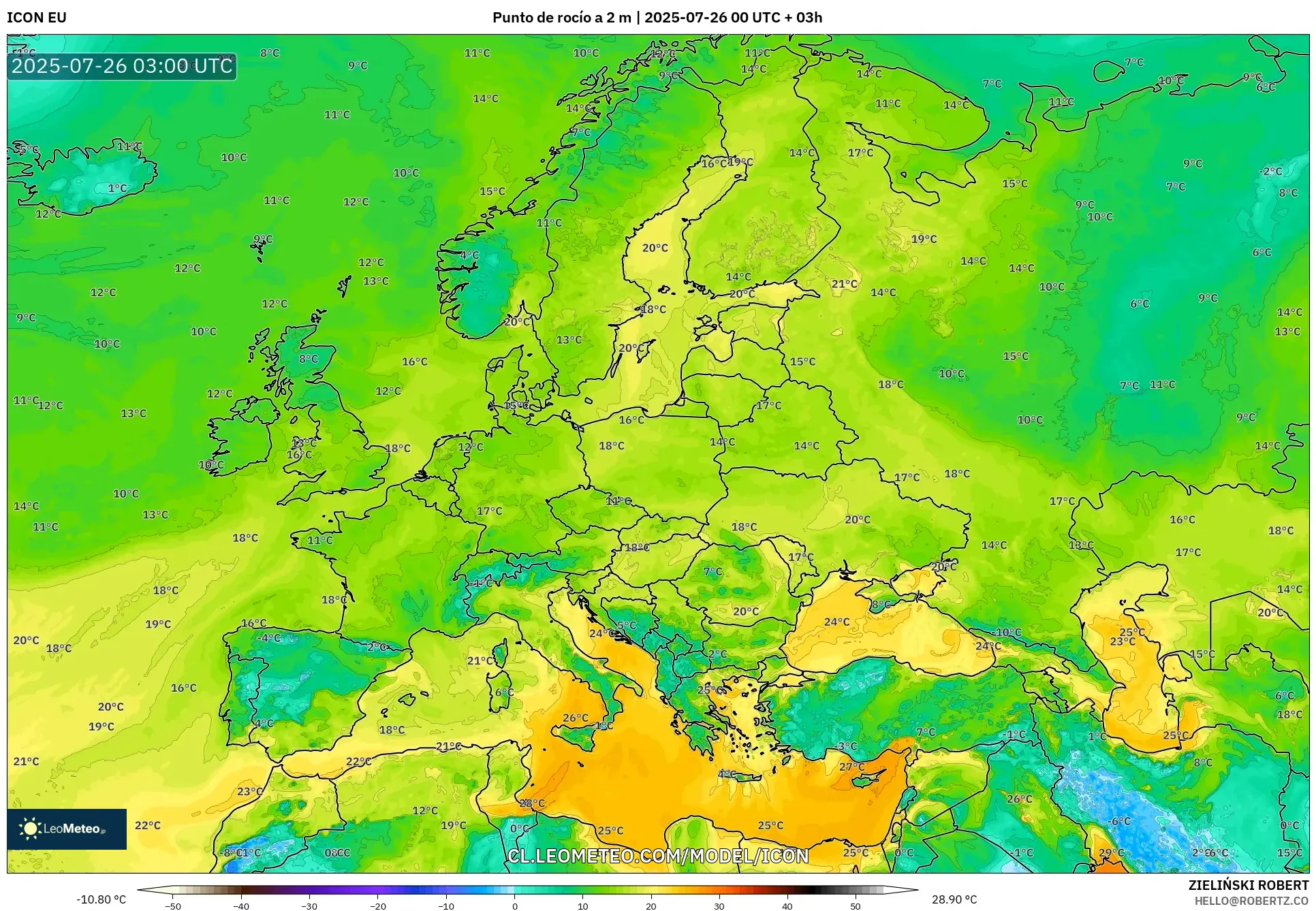 ICON model - Europa, Punto de rocío a 2 m